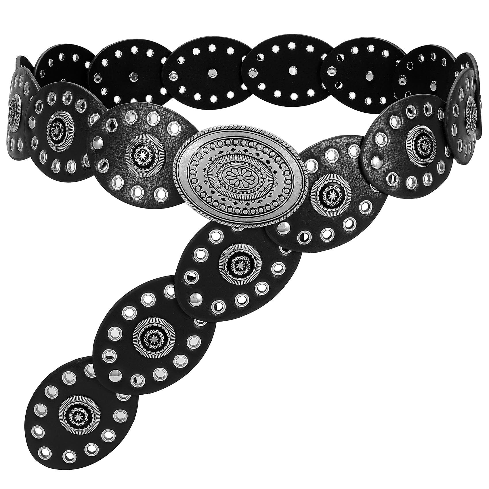 Agger Ledergürtel Damen-Western-Gürtel, breiter Dischgürtel mit Türkis Boho-Concho-Ledergürtel für Kleider, Cowgirl- und Country-Stil