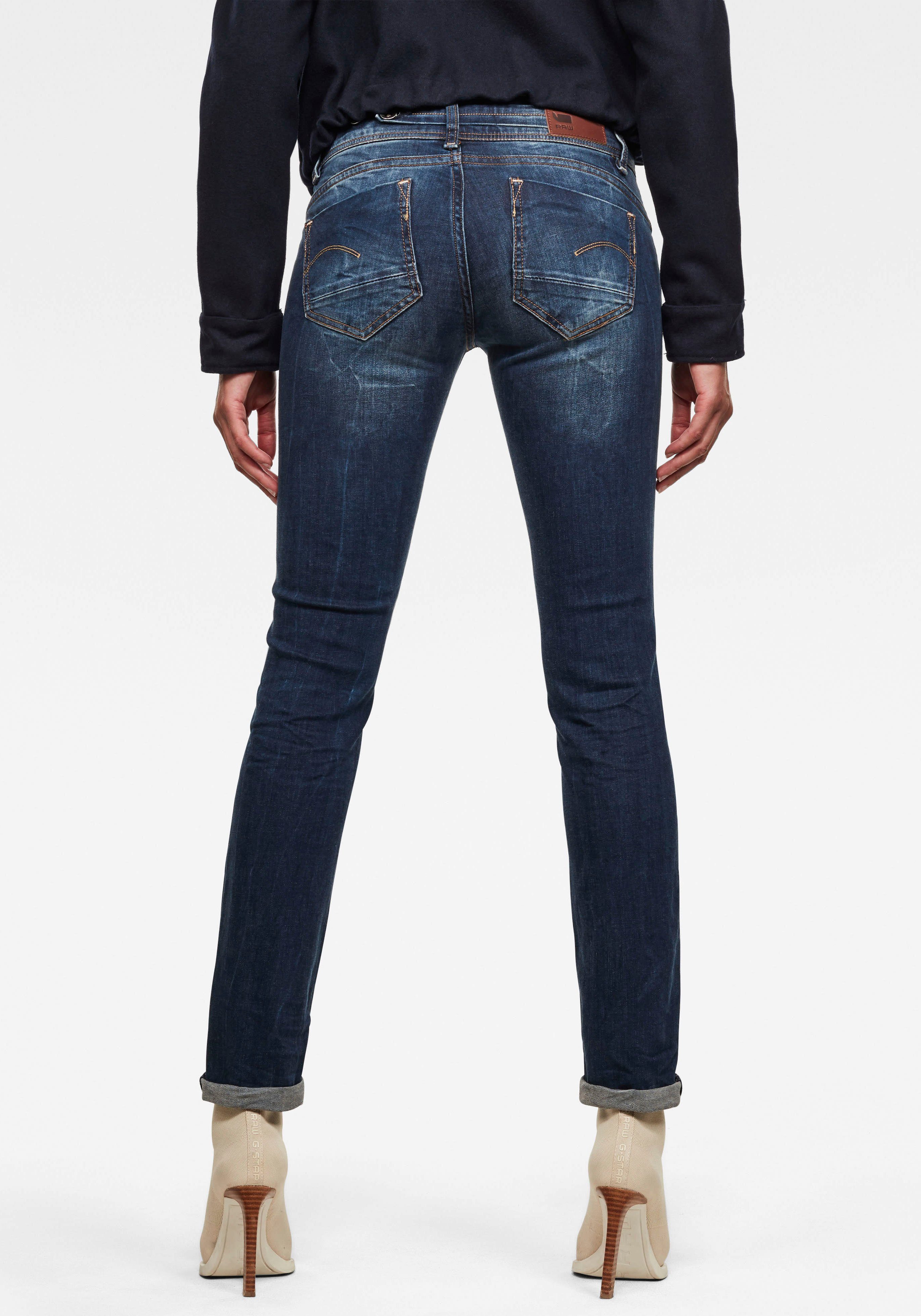 mit Straight markanten Midge Straight-Jeans Saddle RAW 5-Pocket-Design Steppnähten G-Star