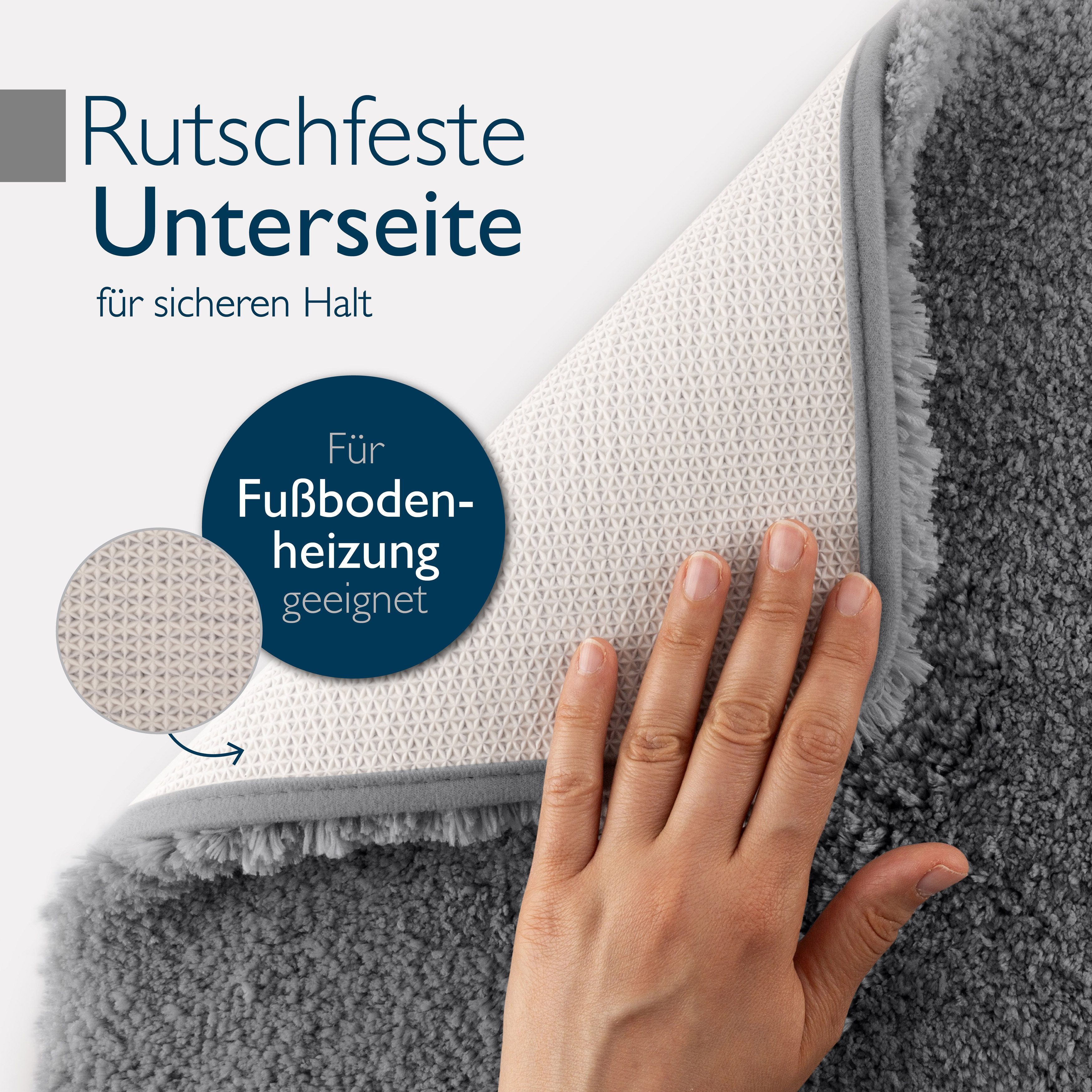 Beautissu Badematte Badematte rutschfest BeauMare FL, 120x70cm, Anthrazit, Höhe 30 mm, Polyester, 120x70 cm Duschvorleger Hochflor Badteppich rutschfest Waschbar Shaggy