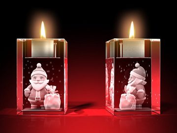 GLASFOTO.COM Teelichthalter Weihnachtsmann als 3D-Innengravur - Premiumqualität - Made in Germany (1 Stück)