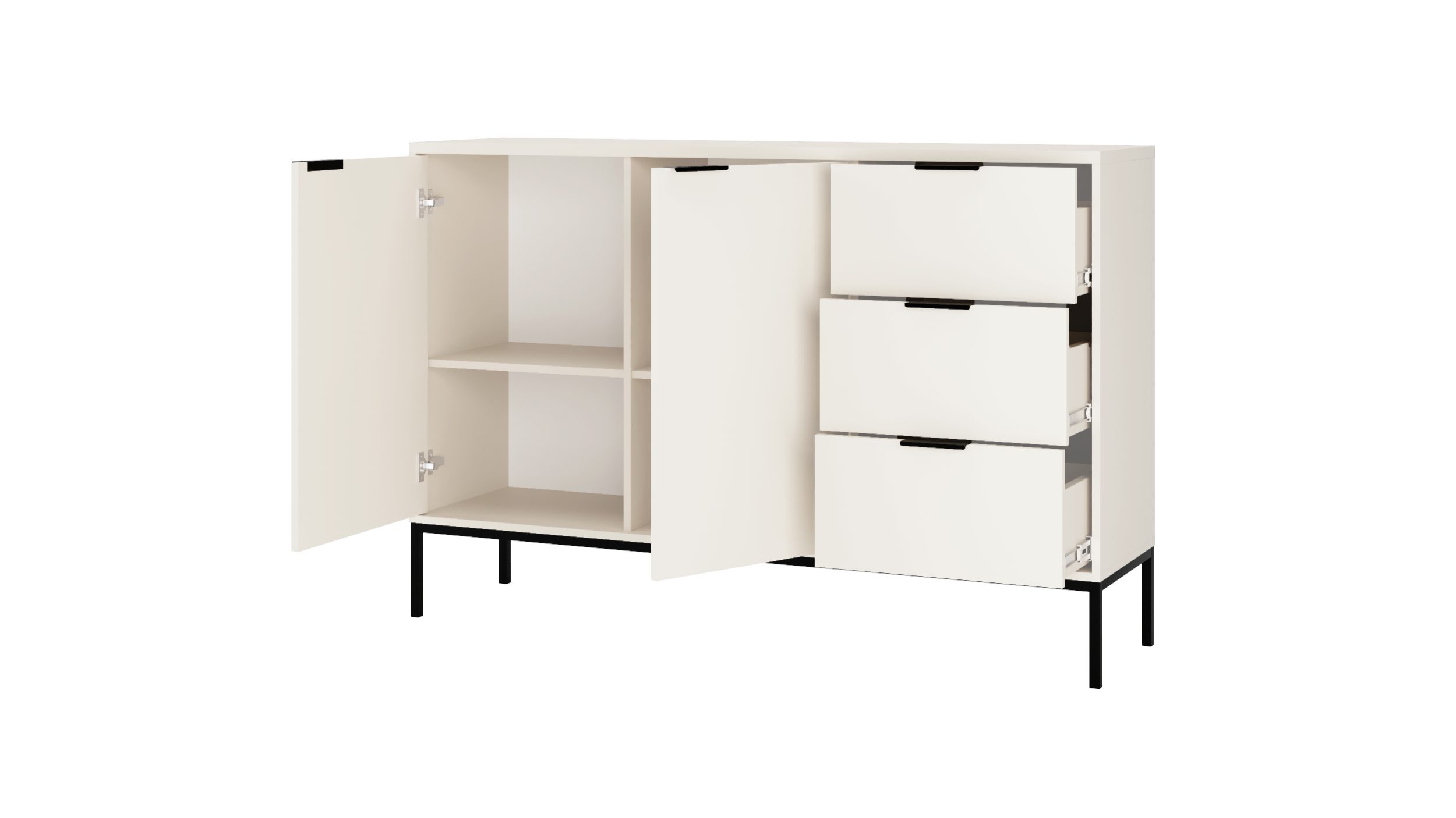 Raumhirsch Furniture Kommode Austin 150x40x100 cm (Einzelmöbel, Kommode mit 2 Türen & 3 Schubladen), hochwertige Verarbeitung, ABS-Kanten, elegante Metallgriffe
