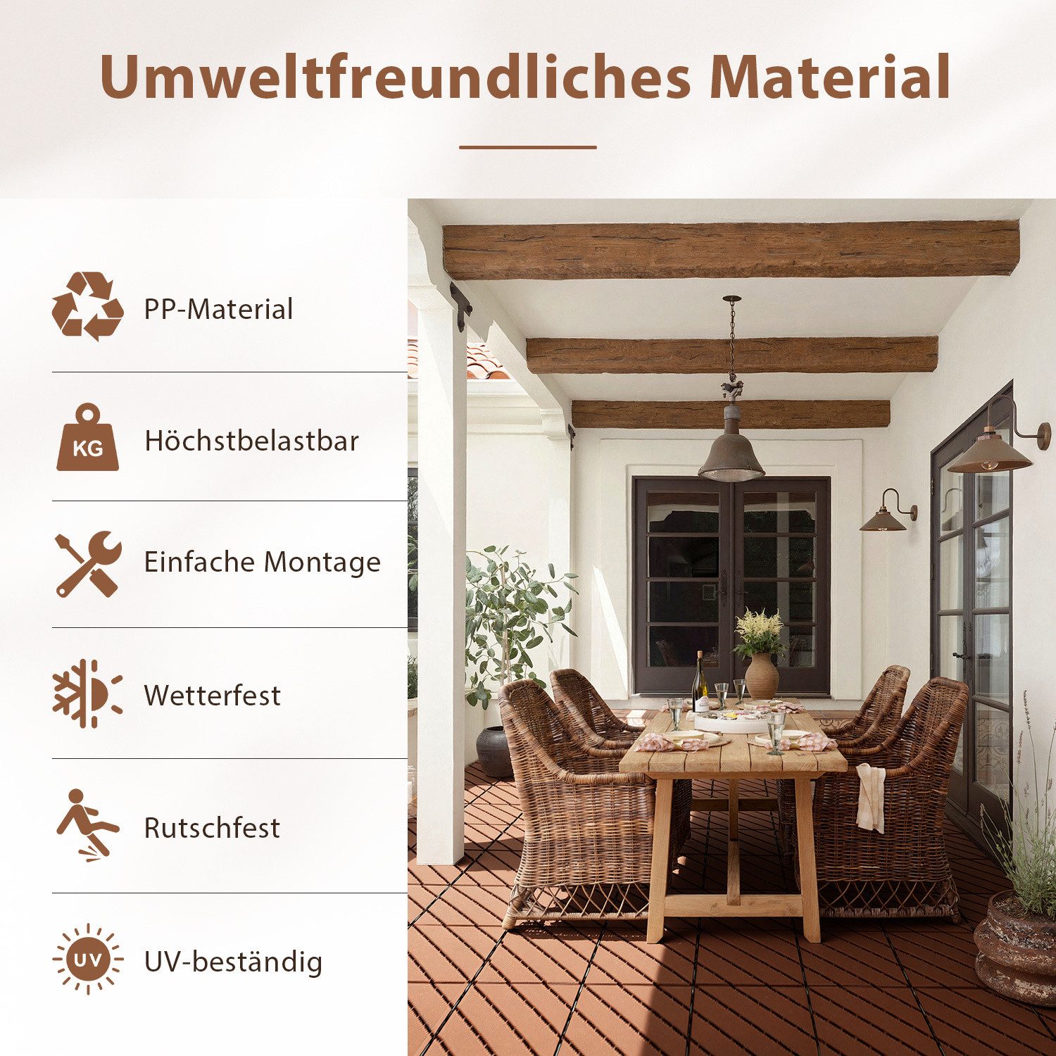 Clanmacy Terrassenplatte 110 Stück Balkonfliesen Klicksystem 30x30 Kunststofffliesen braun, Kunststoff 30x30