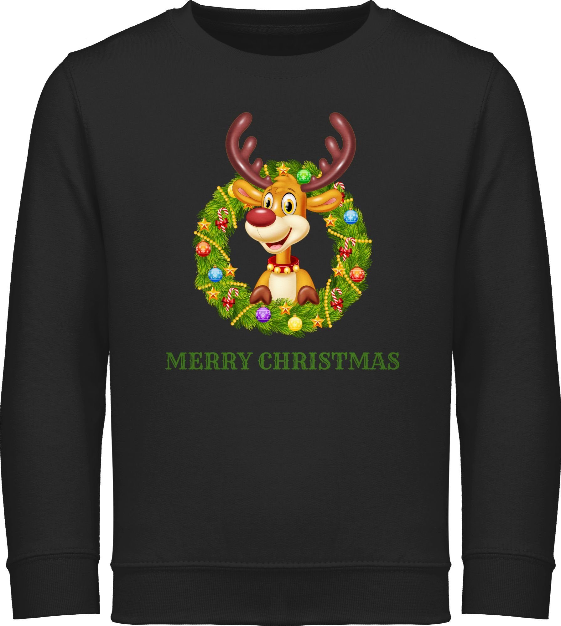 Sweatshirt Rentier im Weihnachtskranz Merry Christmas