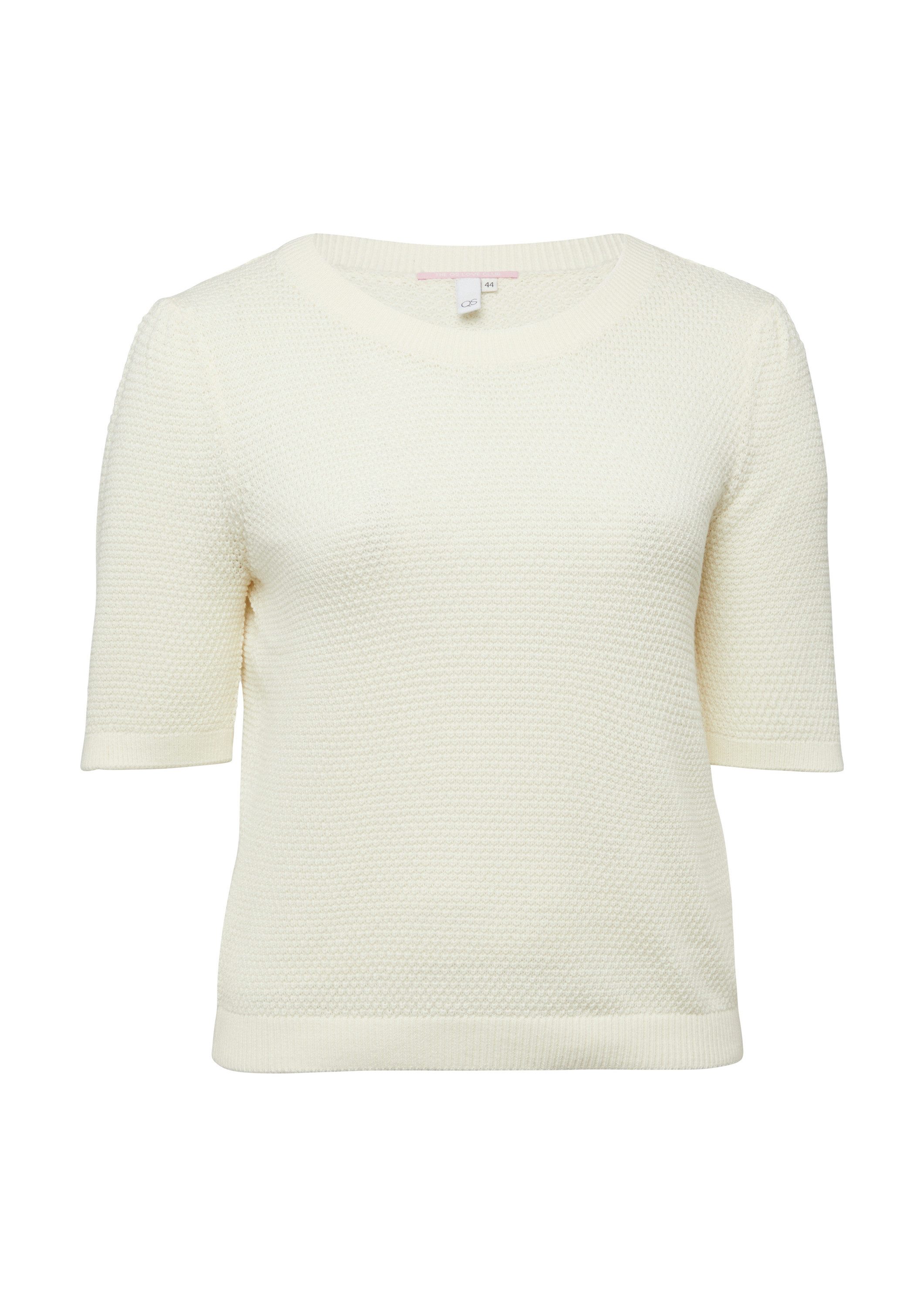QS Kurzarmpullover Strickpullover Strukturierter Pullover