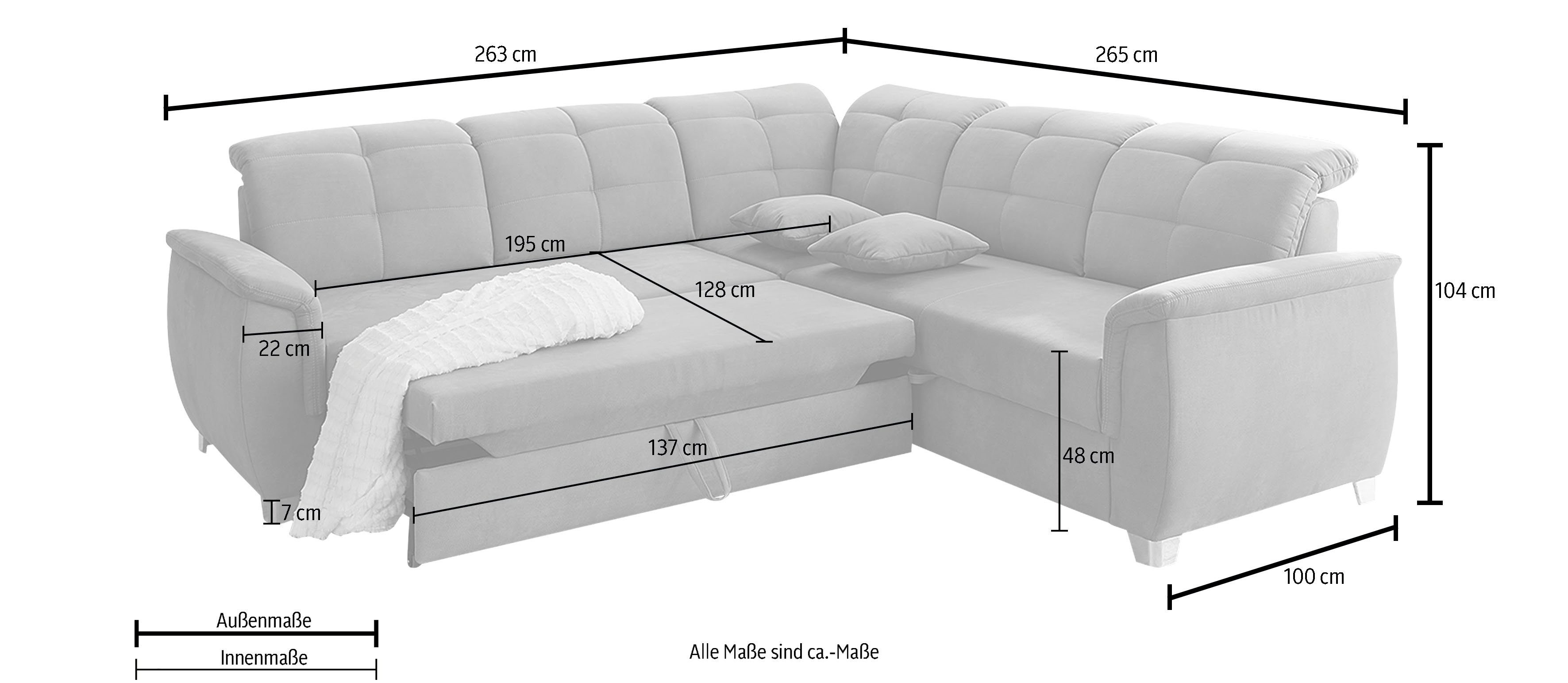 Jockenhöfer Gruppe Ecksofa Udine, individuell, | 6 Gästebett- dunkelbraun verstellbaren Kopfteilen, und Relaxfunktion dunkelbraun