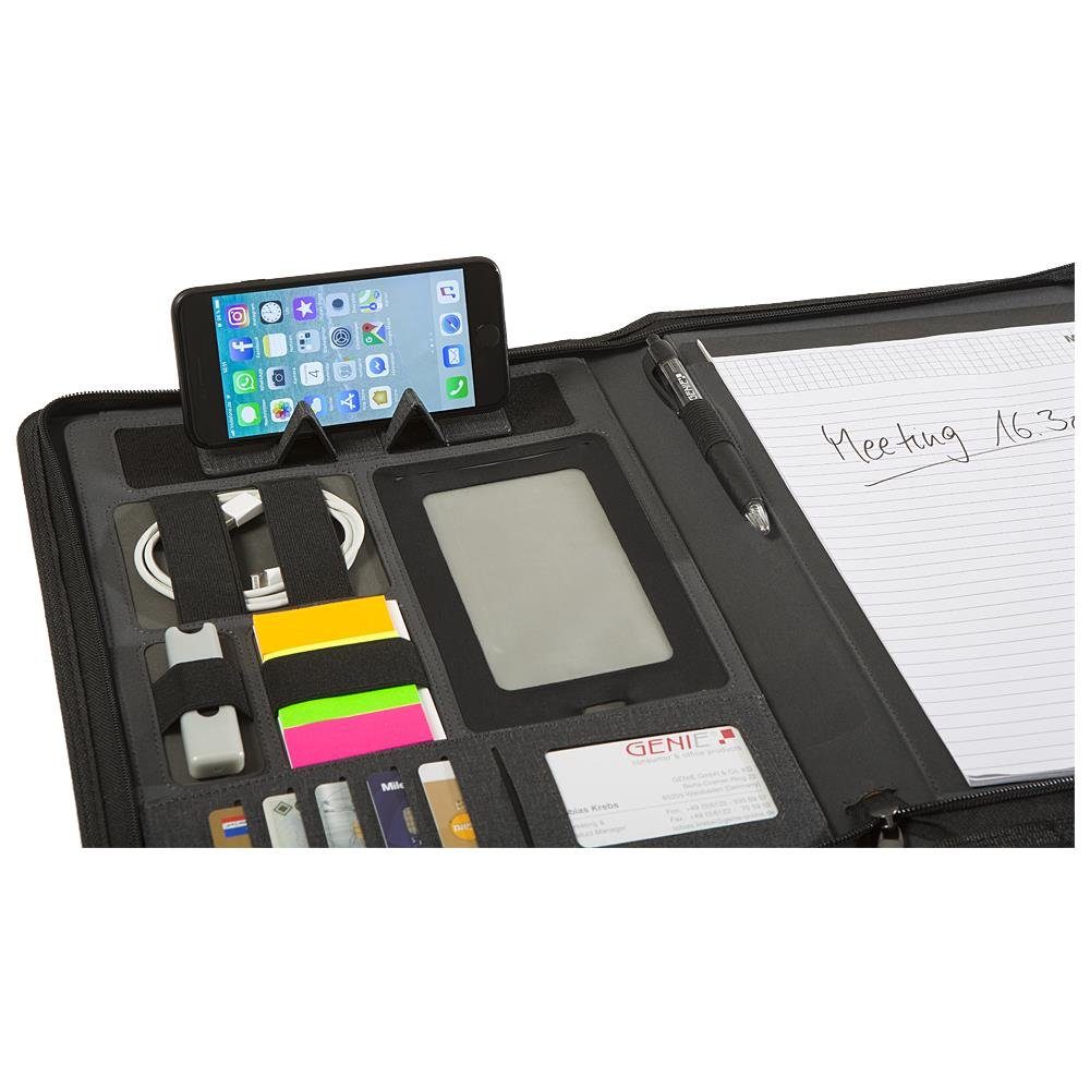 GENIE Konferenzmappe München, A4 Reißverschluss Schreibmappe Grau Aktenmappe Dokumentenmappe Nylon