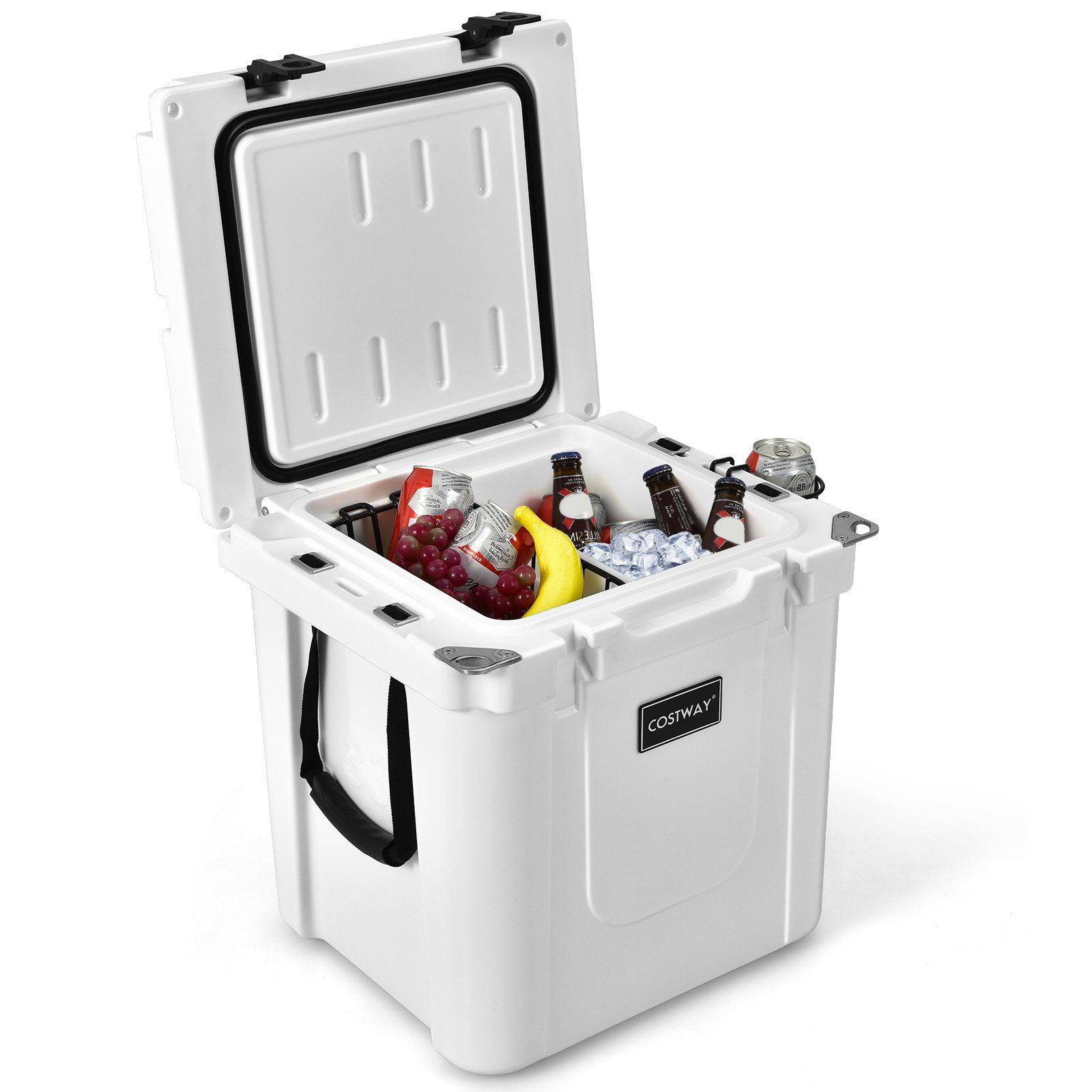 COSTWAY Thermobehälter, Kühlbox 31L, mit Schneidebrett, Korb, Getränkehalter