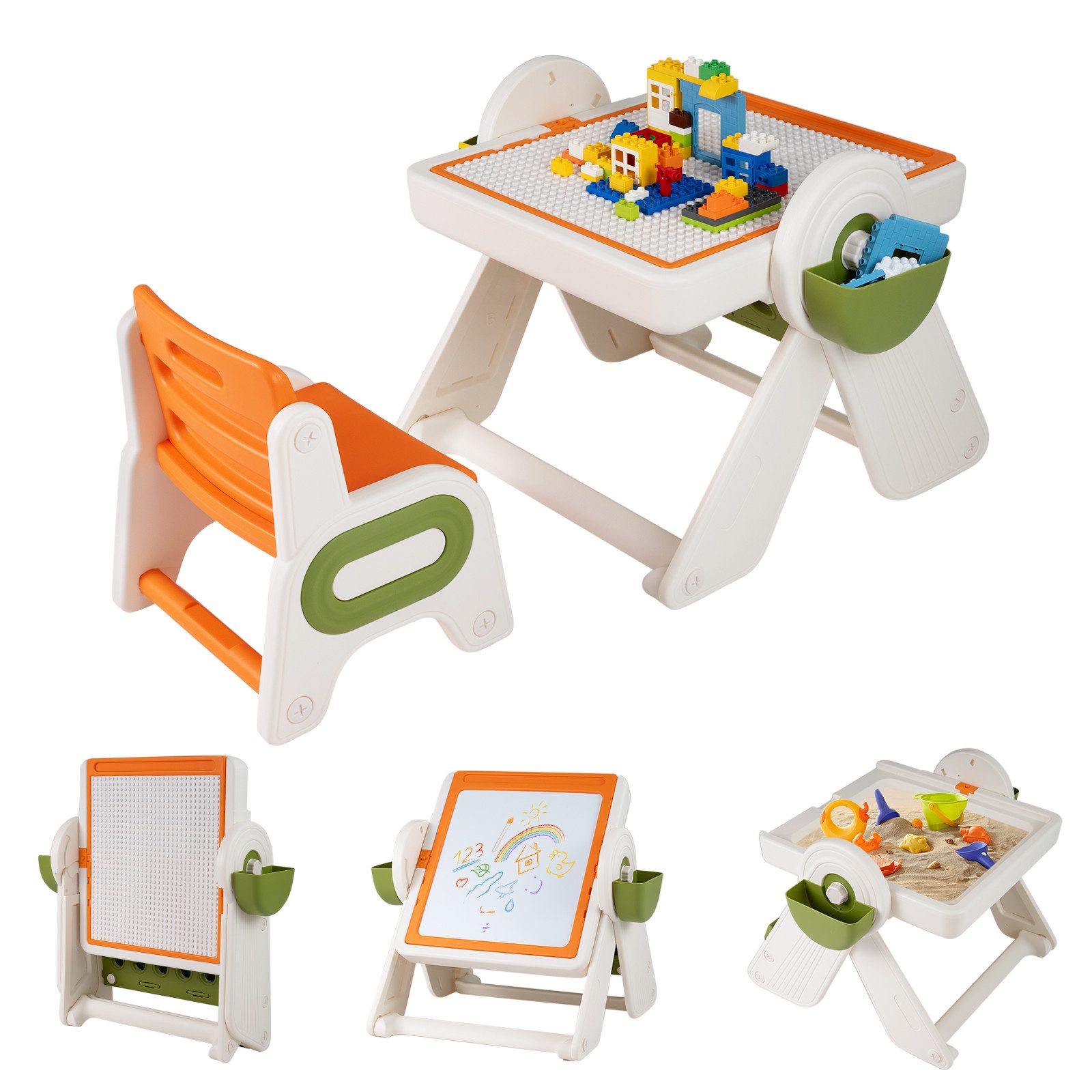 COSTWAY Kindersitzgruppe, (2-tlg), 6-in-1 Kindertisch Set mit Stuhl, klappbar