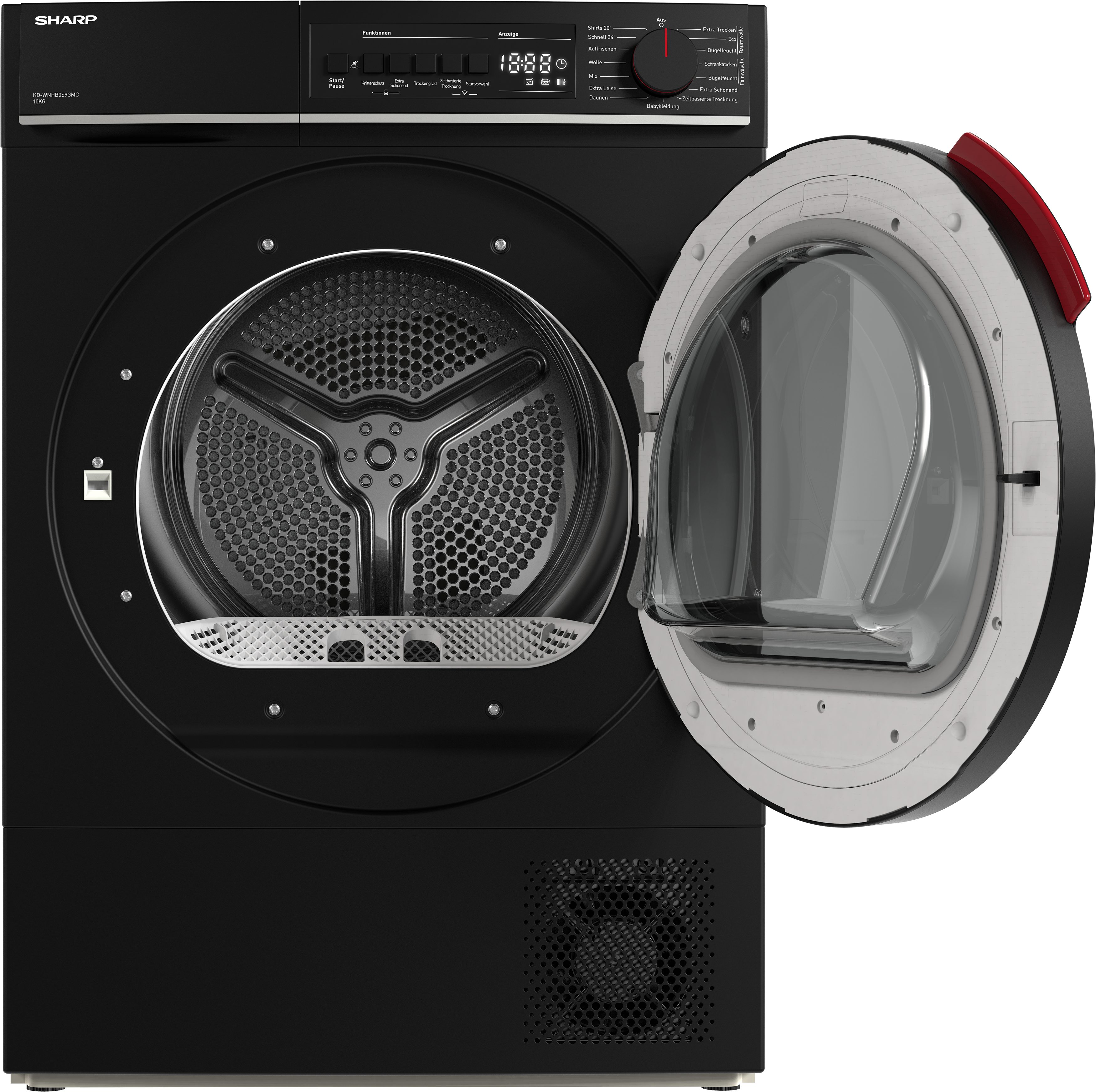 Sharp Wärmepumpentrockner KD-WNHB0S9GMC-DE, 10kg / +WIFI / EEKC / 2 Tasten / XXL-Tür voll-schwarz / Mat Black