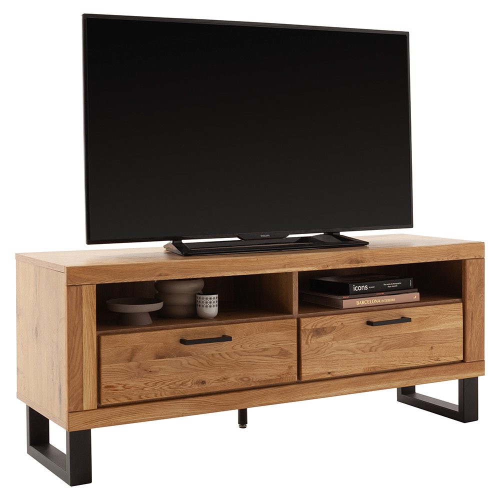 Lomadox Lowboard KUMASI-06, 138 cm breit, Eiche massiv geölt, mit Metallfüßen & -griffen