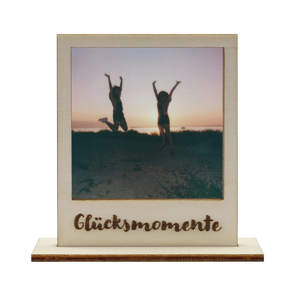WANDStyle Bilderrahmen für Polaroid, aus Holz mit Gravur "Glücksmomente"