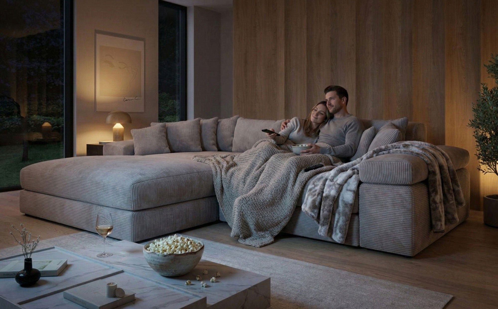 Luxusbetten24 Sofa Designer Sofa Bernardo, mit breiter Ottomane