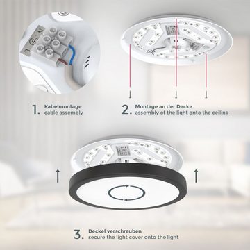 B.K.Licht Deckenleuchte LED Deckenleuchte Neutralweiß 18W Schwarz - BKL1520, LED fest integriert, Neutralweiß, 2.000lm 4000K neutralweißes Licht Schwarz