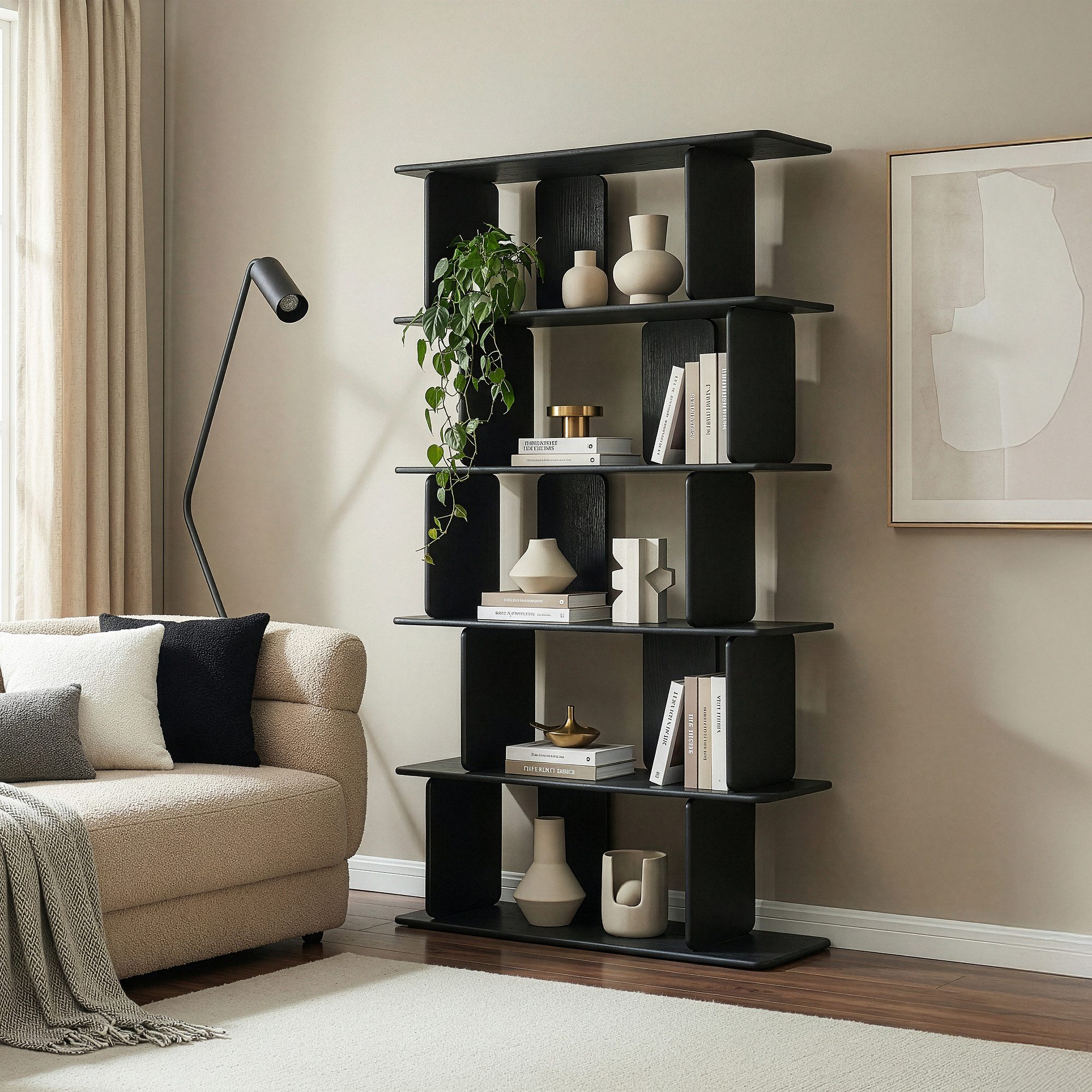 en.casa Bücherregal, »Gäljami« 180 x 100 x 35 cm mit 5 offenen Fächern Schwarz