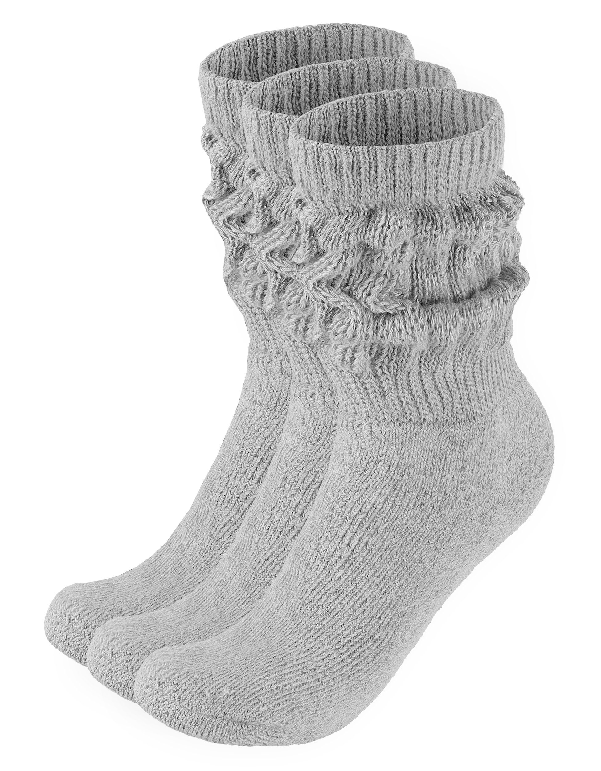 BRUBAKER Schoppersocken 3er Set Slouch Socken - Damen Baumwollsocken für Sport und Freizeit (3-Paar) Lässige Retro-Socken für Frauen - Scrunch Knit Damensocken 3x Grau