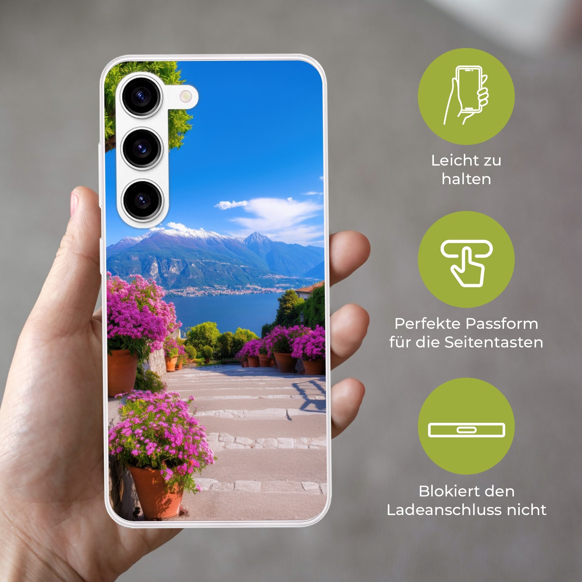 MuchoWow Handyhülle für Samsung Galaxy S23 Comer See - Italien - Landschaft, Phone Case, Silikon, Schutzhülle Dünn