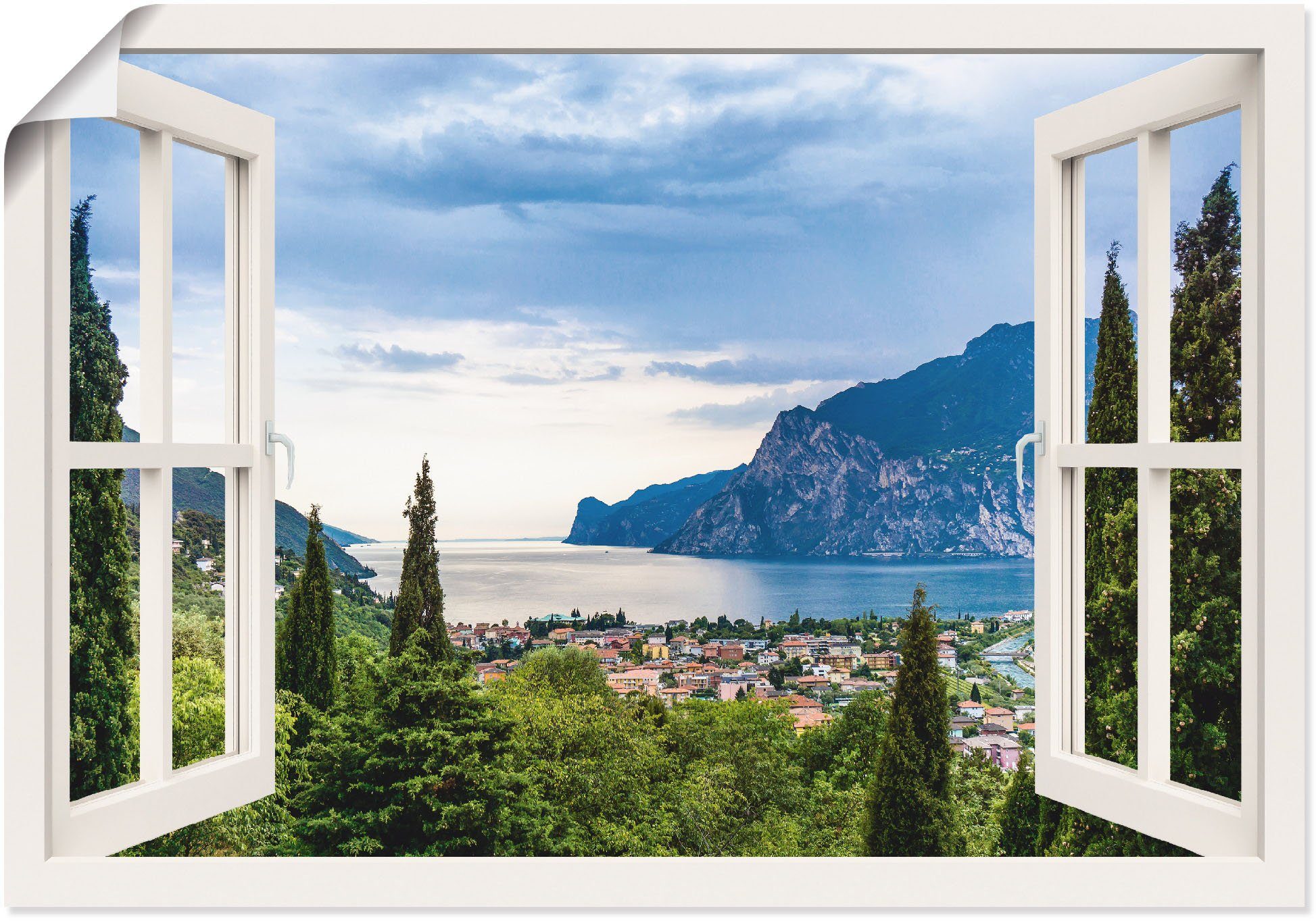 Artland Wandbild Gardasee durchs weiße Fenster, Seebilder (1 St), als Alubild, Leinwandbild, Wandaufkleber oder Poster in versch. Größen | Poster