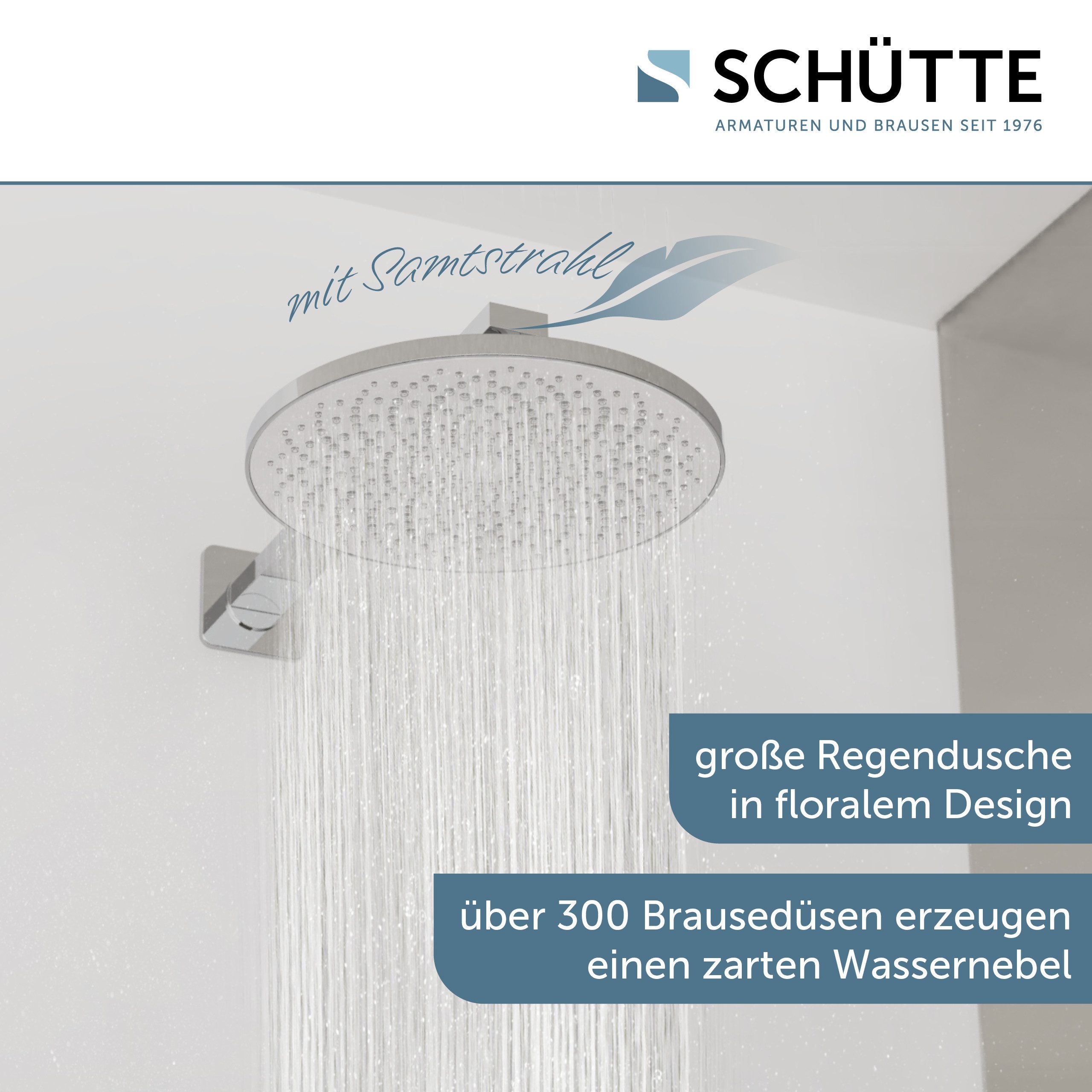 Schütte Kopfbrause CAPRI, Regendusche, Antikalknoppen, rund, Samtstrahltechnologie