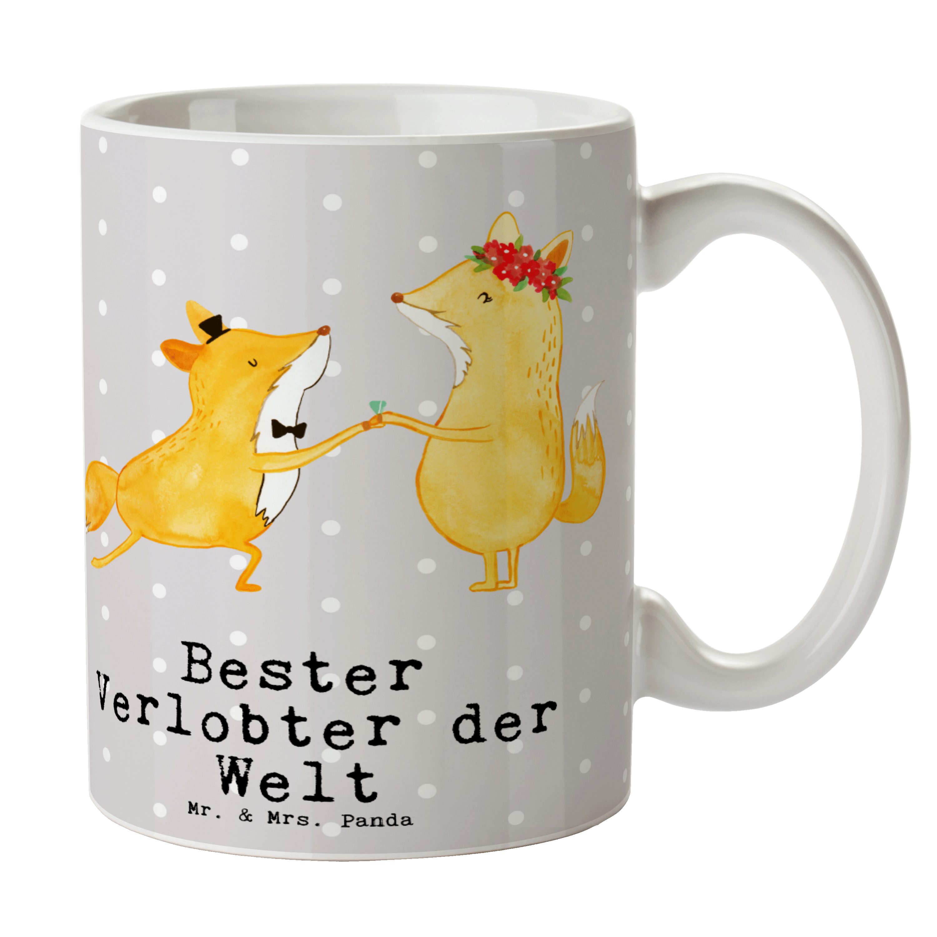 Mr. & Mrs. Panda Tasse Fuchs Bester Verlobter der Welt - Grau Pastell - Geschenk, Geburtstag, Keramik