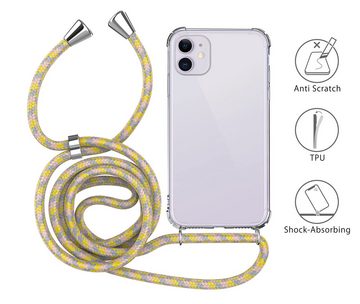 MyGadget Handyhülle Handykette für für Apple iPhone 11, mit Handyband zum Umhängen Kordel Schnur Case Schutzhülle Lila Gelb