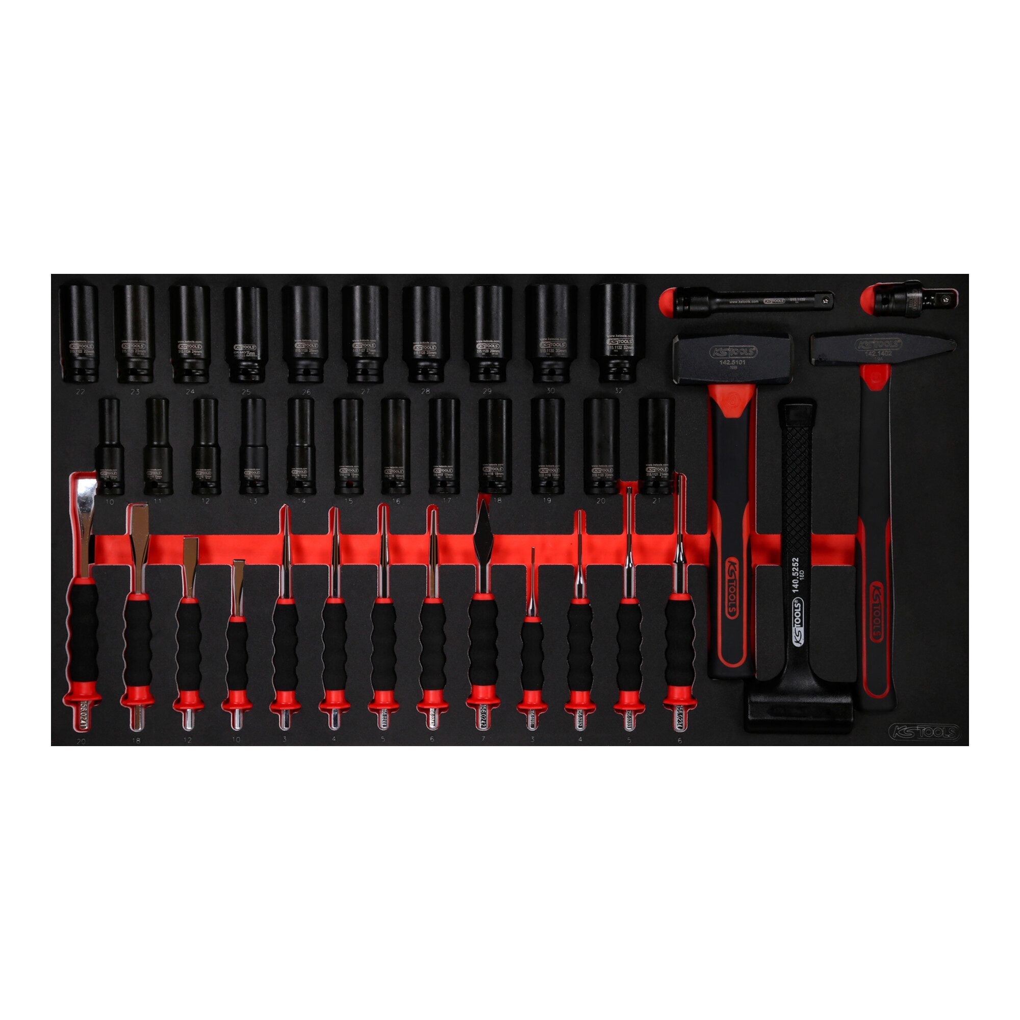 KS Tools Crimpzange KS Tools Hammer- / Meißel- / und Kraft-Stecknuss-Satz in Schaumstoffei