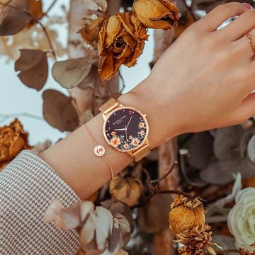 Victoria Hyde Quarzuhr »Geschenkset Green Park Flower Roségold Schwarz«, (Armbanduhr mit passendem Schmuckarmband), mit passendem Armband