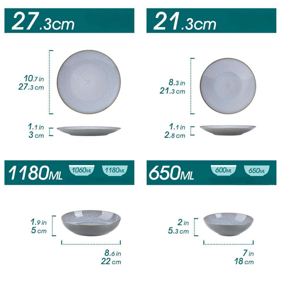 vancasso Geschirr-Set 16-tlg Geschirrset für 4 Personen, Steingut, Grün/Grau (16-tlg), 4 Personen, Steingut