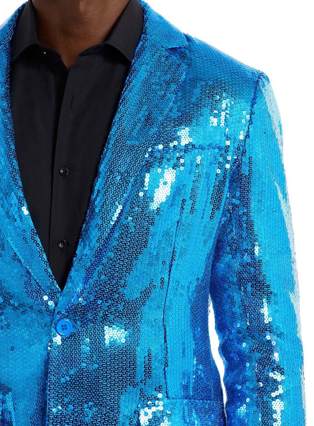 Opposuits Kostüm Glitzerjacke blau, Eine blaue Discokugel zum Anziehen!