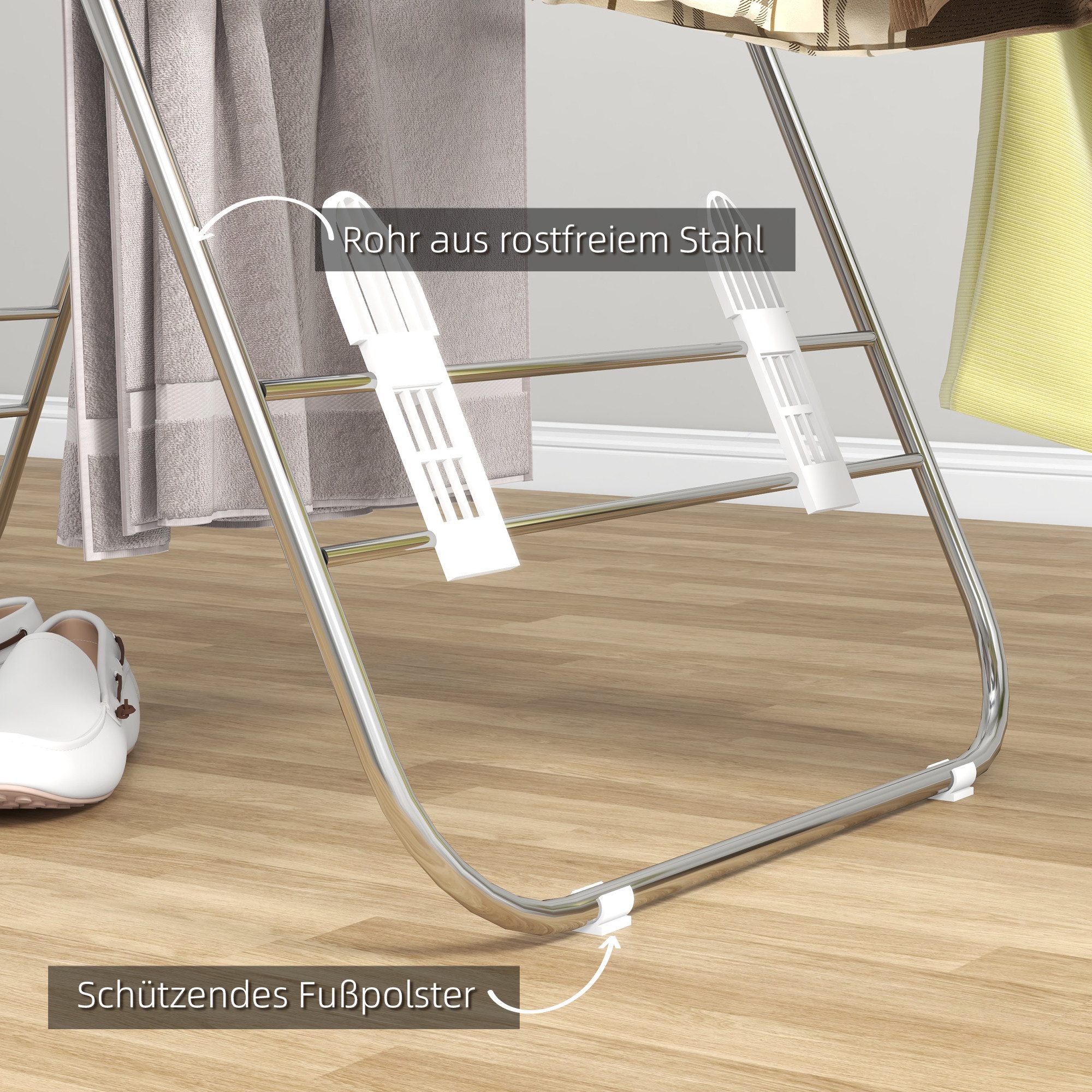 furnicato Wäscheständer 1,48 m Trockenlänge Silber+Weiß