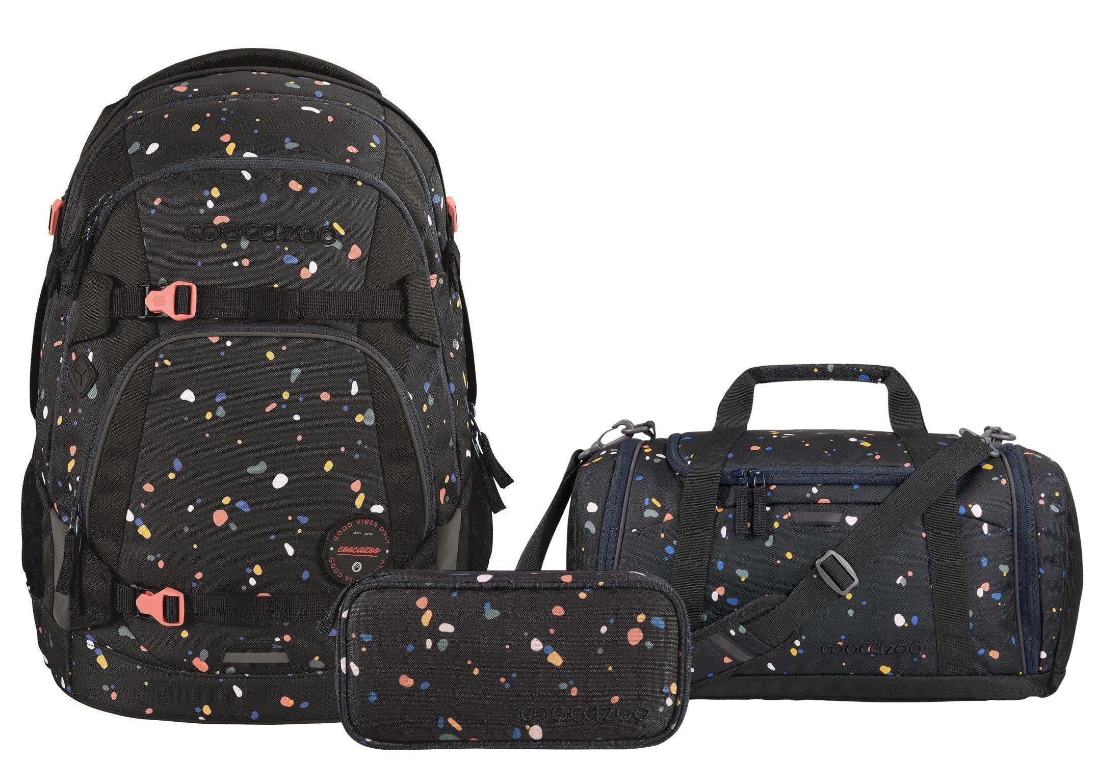 coocazoo Schulranzen Schulrucksack-Set MATE Sprinkled Candy 3-teilig (Rucksack, Mäppchen, Sporttasche), ergonomisch, reflektiert, Körpergröße: 135 - 180 cm