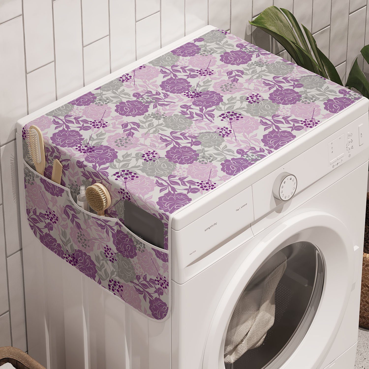 Blumen und Botanisch und Berry Motive Anti-Rutsch-Stoffabdeckung Abakuhaus für Badorganizer Waschmaschine Trockner,