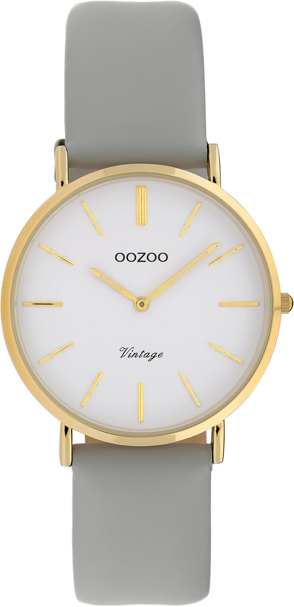 OOZOO Quarzuhr Oozoo Damen Armbanduhr grau Analog, Damenuhr rund, mittel (ca. 32mm) Lederarmband, Fashion-Style