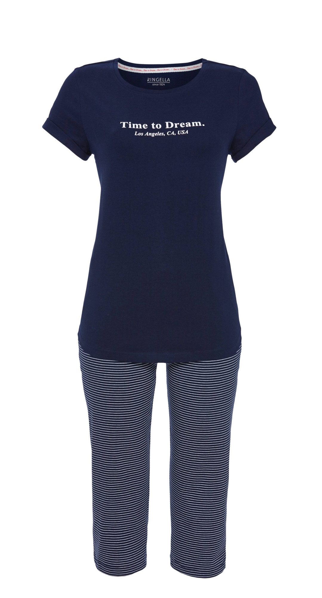 Pyjama - Kurzarm Schlafanzug mit Motivdruck und geringelter Caprihose