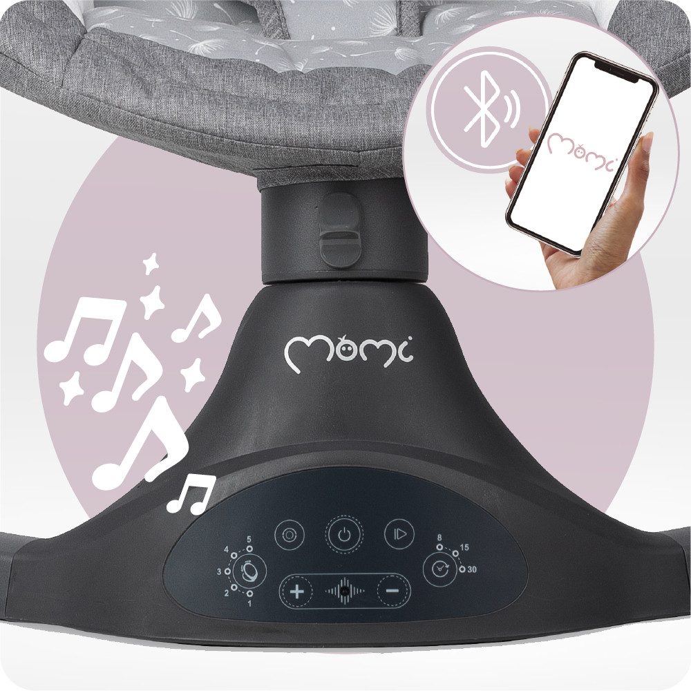 MoMi Babywippe Kenani, Elektrische Babywippe mit Bluetooth und Fernbedienung
