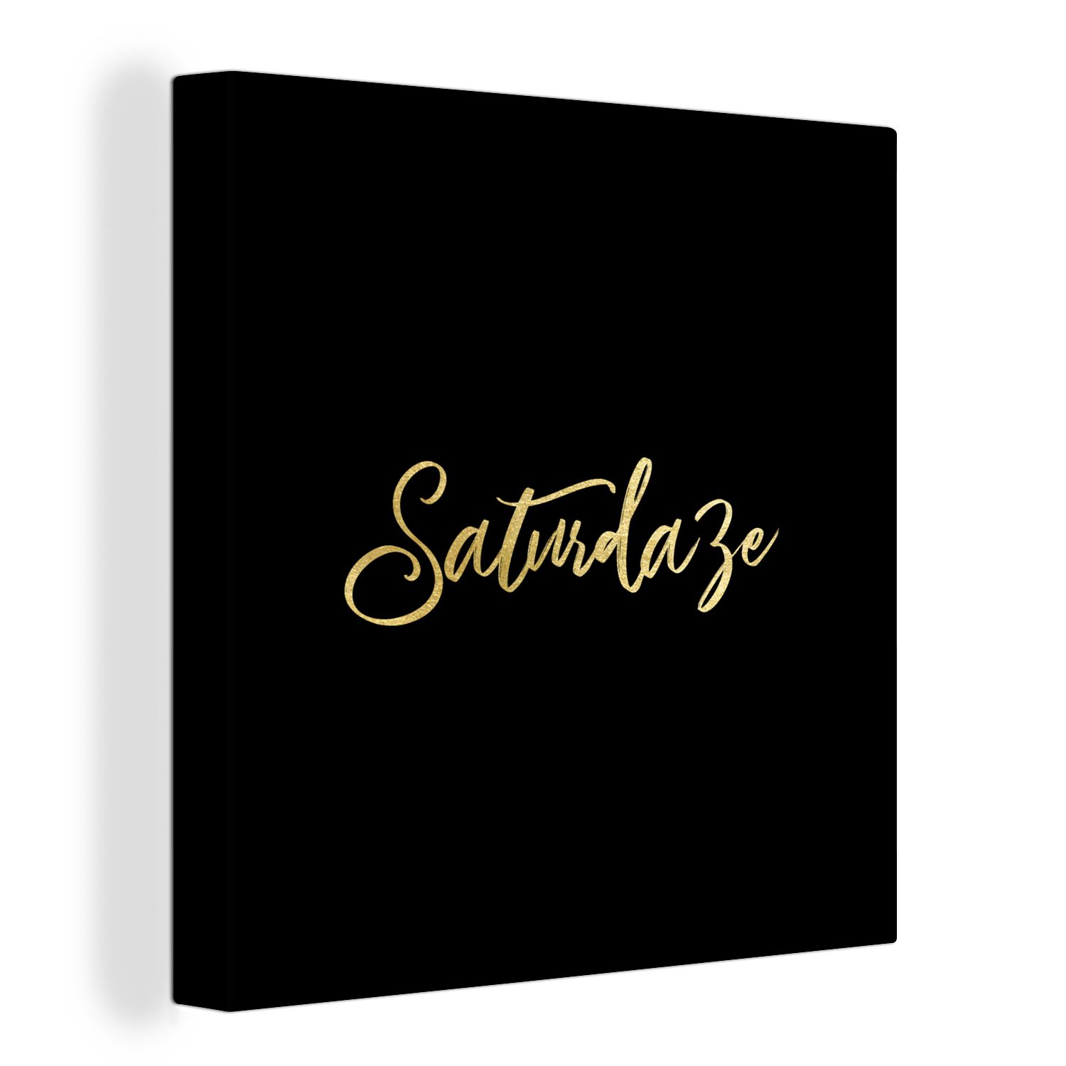 OneMillionCanvasses® Leinwandbild Wochenende - Zitat - Gold - Schwarz, (1 St), Leinwand Bilder für Wohnzimmer Schlafzimmer