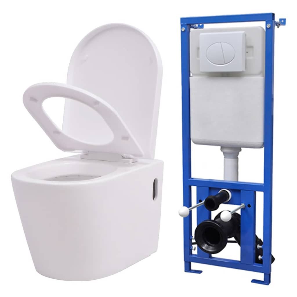 vidaXL Tiefspül-WC, Hänge-Toilette mit Einbau-Spülkasten Keramik Weiß