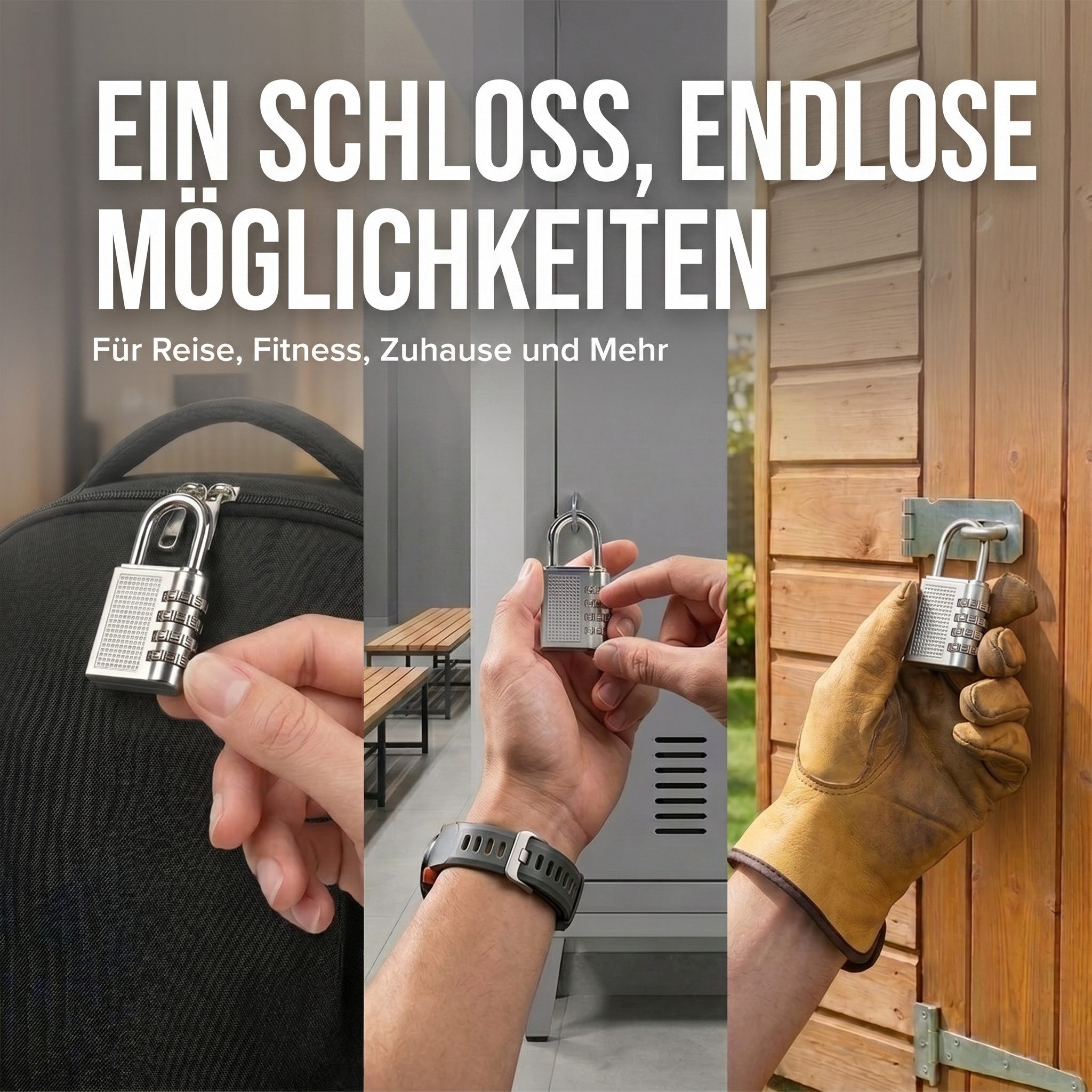 Goods+Gadgets Lenkrad-/Pedalsperre Zahlenbügelschloss Reiseschloss – 3-stelliges Zahlenschloss für Gepäck (Vorhängeschloss), 3-stelligem Zahlencode