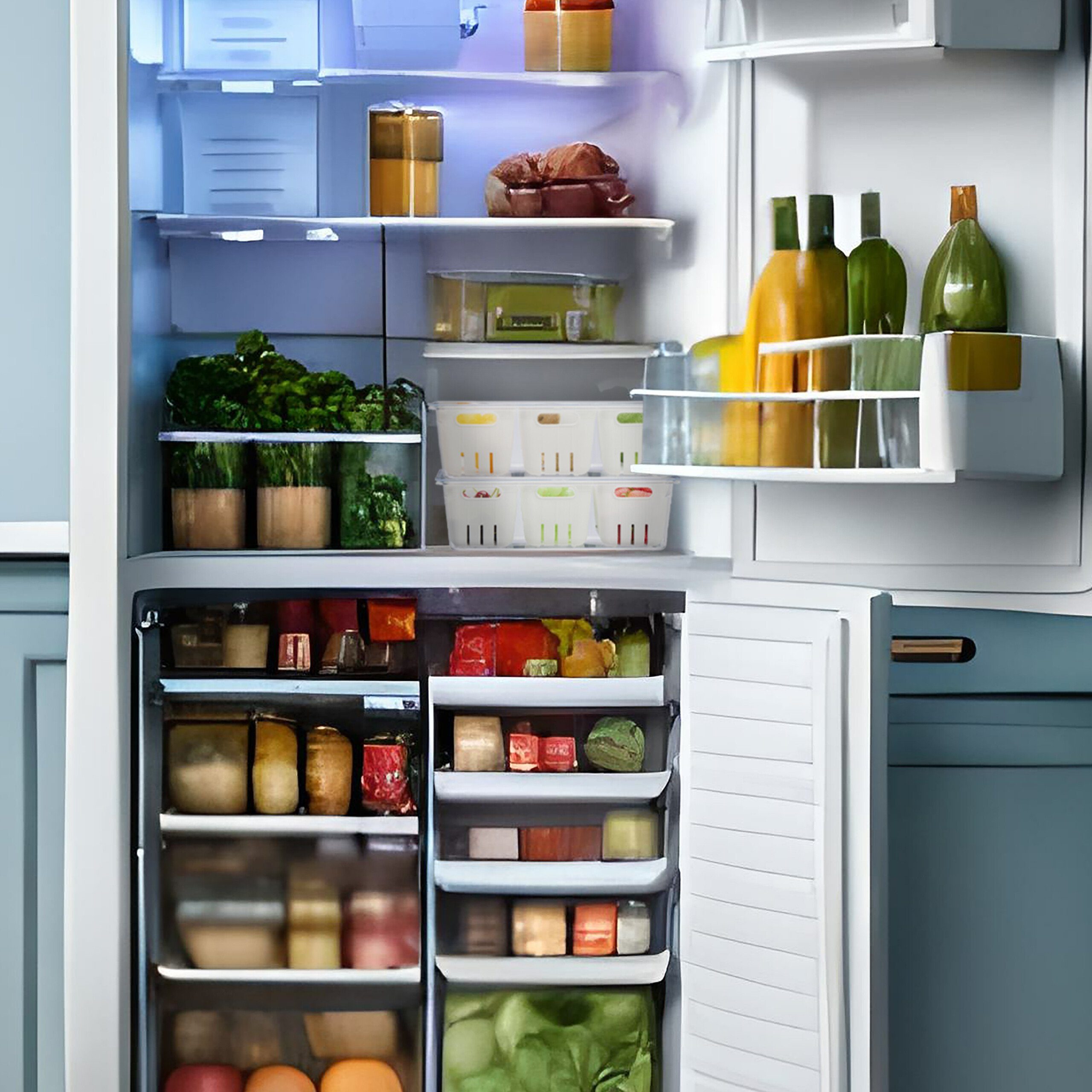 Kunststoff Kühlschrank 2er Organizer Set, Frischhaltedose relaxdays