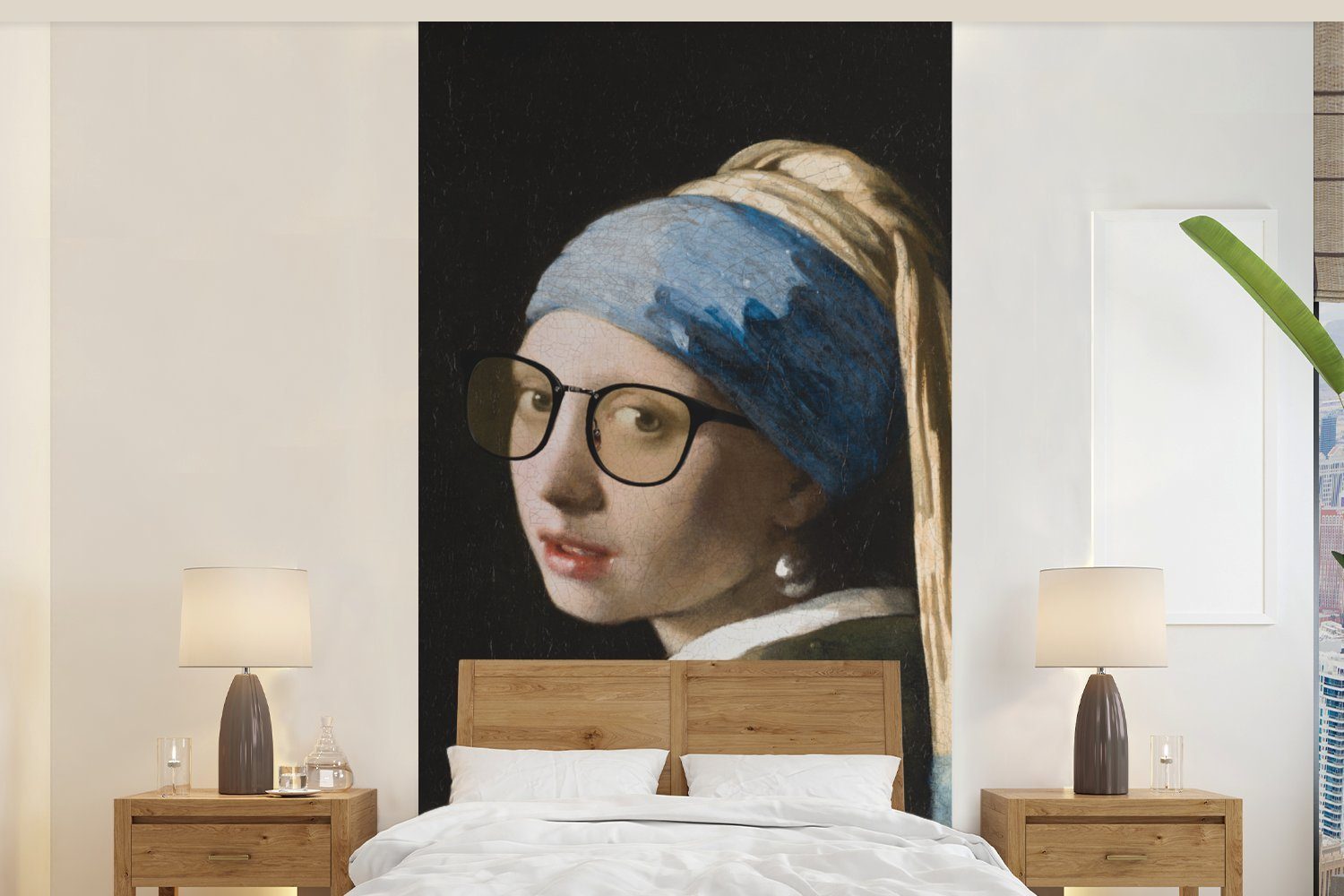 MuchoWow Fototapete Das Mädchen mit dem Perlenohrring - Vermeer - Brillen, Matt, bedruckt, (2 St), Vliestapete für Wohnzimmer Schlafzimmer Küche, Fototapete