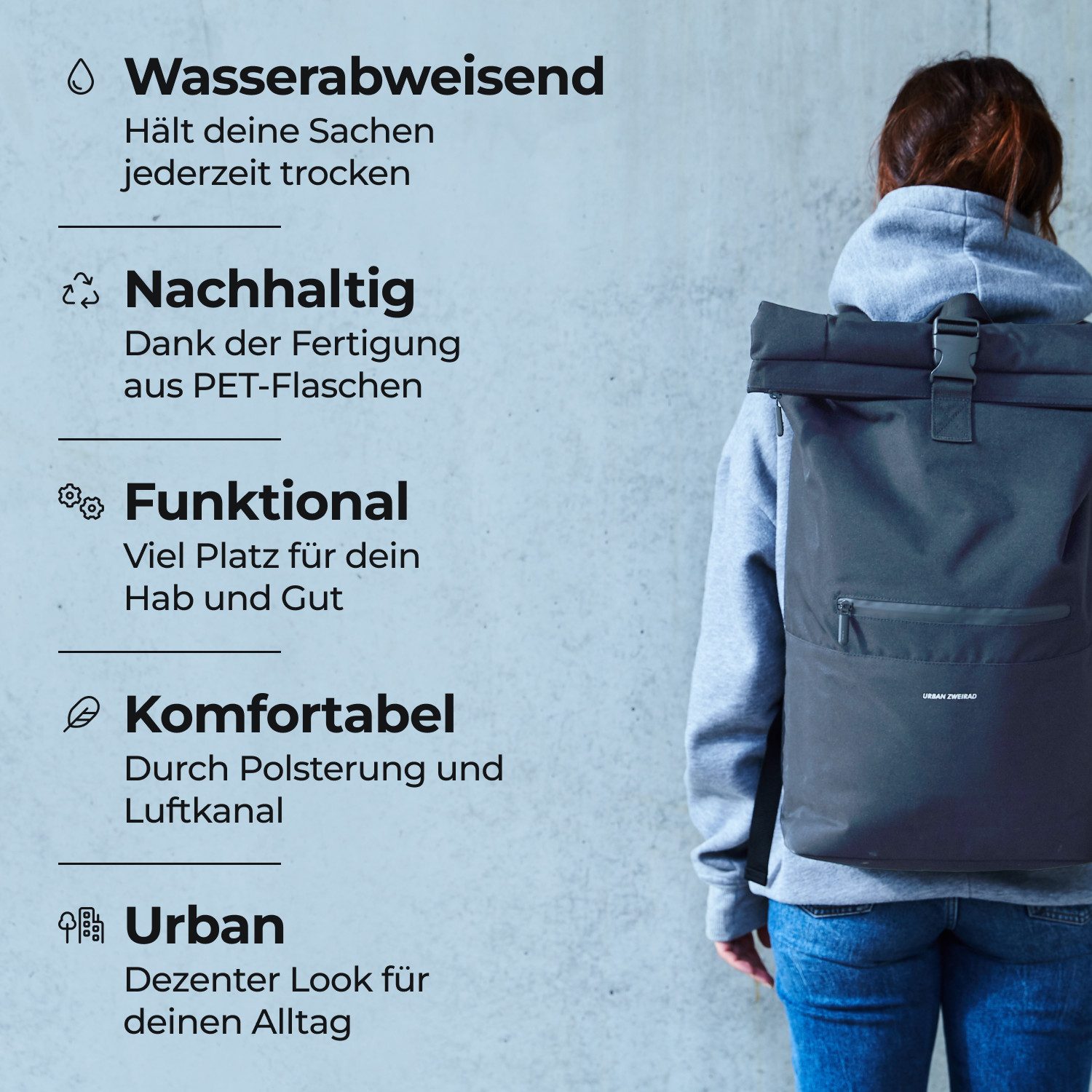 URBAN ZWEIRAD Freizeitrucksack Roll Top Rucksack HYBRID 31l Fahrradrucksack günstig online kaufen