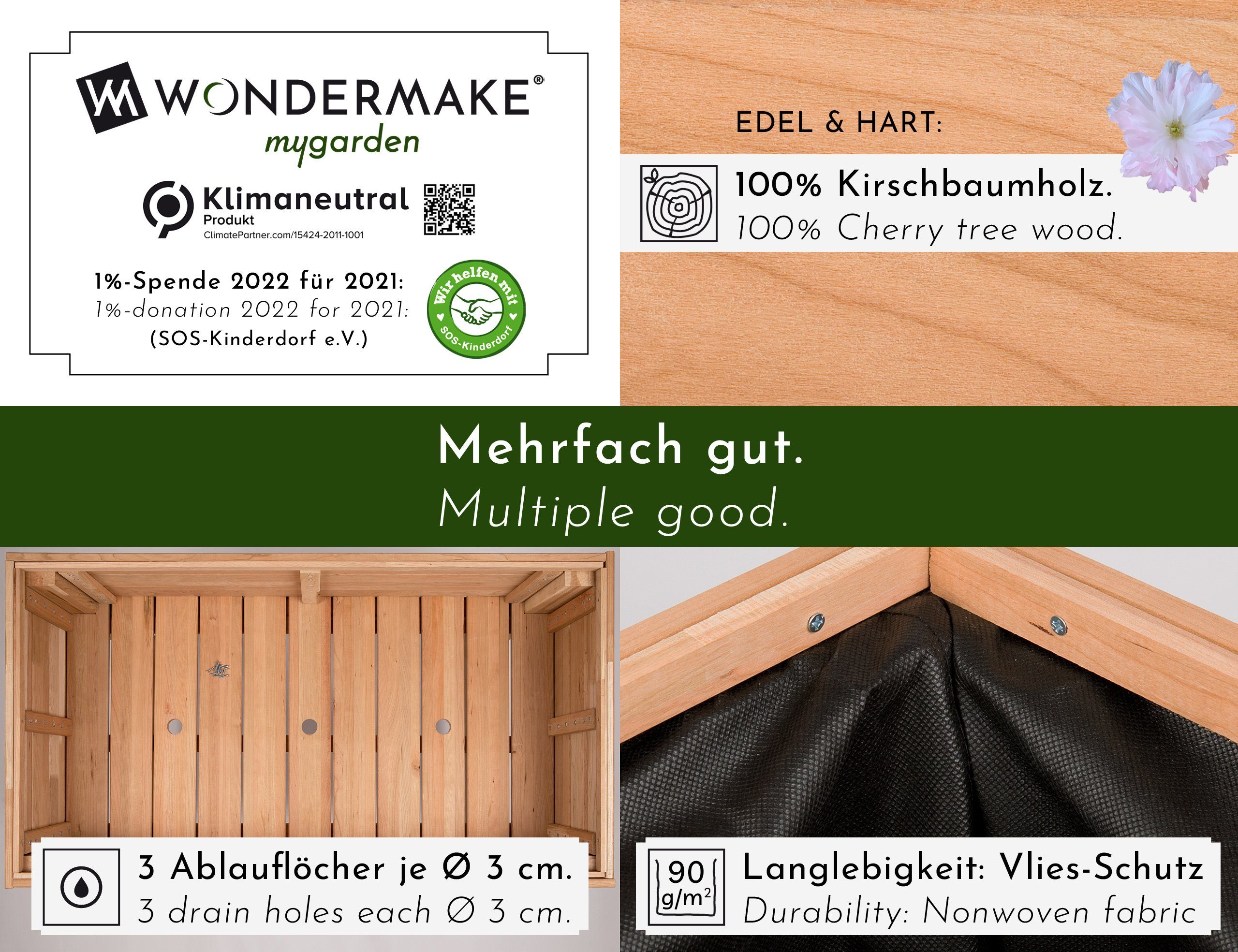 Thumbnail - WONDERMAKE Hochbeet KIRSCHBAUM Holz groß für Garten Balkon Pflanzbeet XL Kräuterbeet NEU, Pflanzenkasten hoch draußen + ...