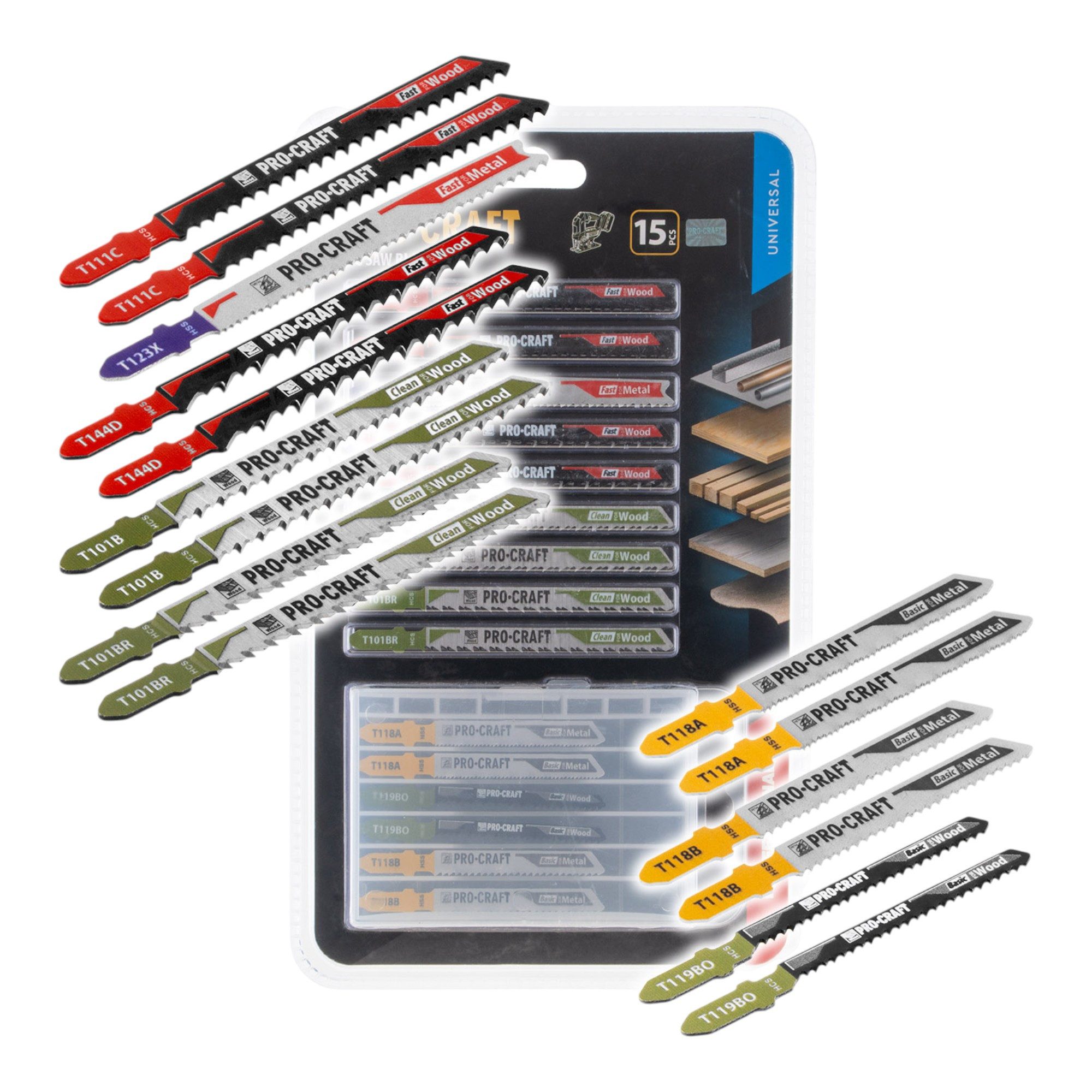 PRO CRAFT Stichsägeblatt JB15 Set 15 tlg. 1 - 50 mm für Holz und Metall