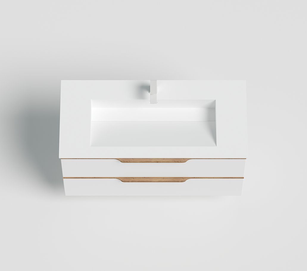welltime Waschtisch Amber, mit CORIAN-Acrylstein Waschbecken, massive Eichendetails