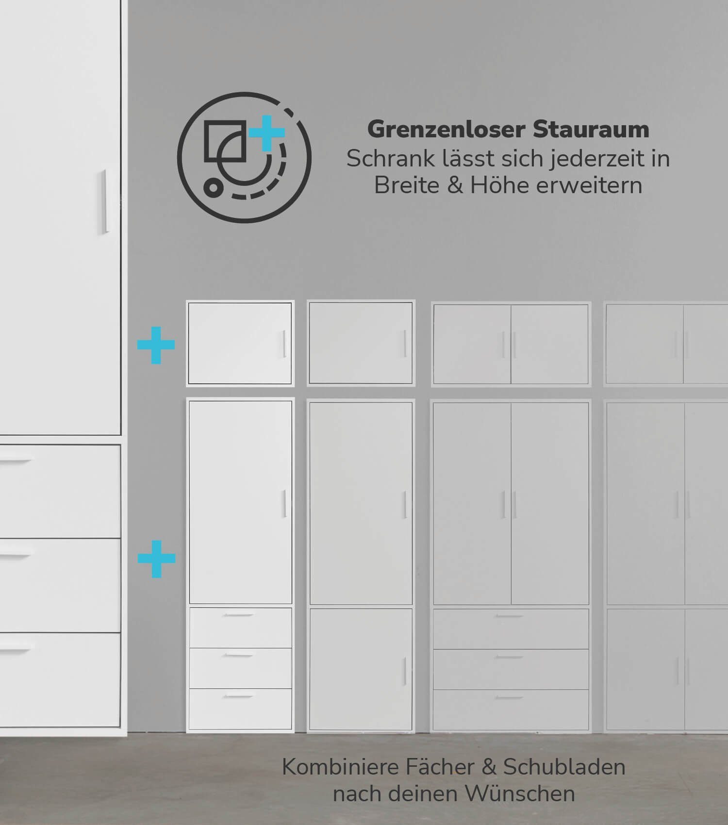 mokebo Kleiderschrank Der Grenzenlose (6-Türig mit Fächern) Garderobenschrank, Schlafzimmerschrank oder Schrank groß in Weiß
