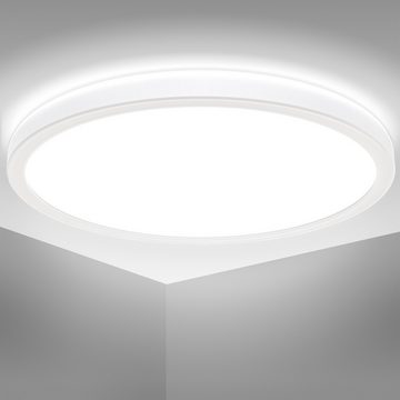 B.K.Licht LED Deckenleuchte LED Bad-Deckenlampe, mit Backlight, Ultraflach, LED fest integriert, Neutralweiß, Indirektes Licht, 18W, 4.000K, 2400Lm, IP44, Ø29cm