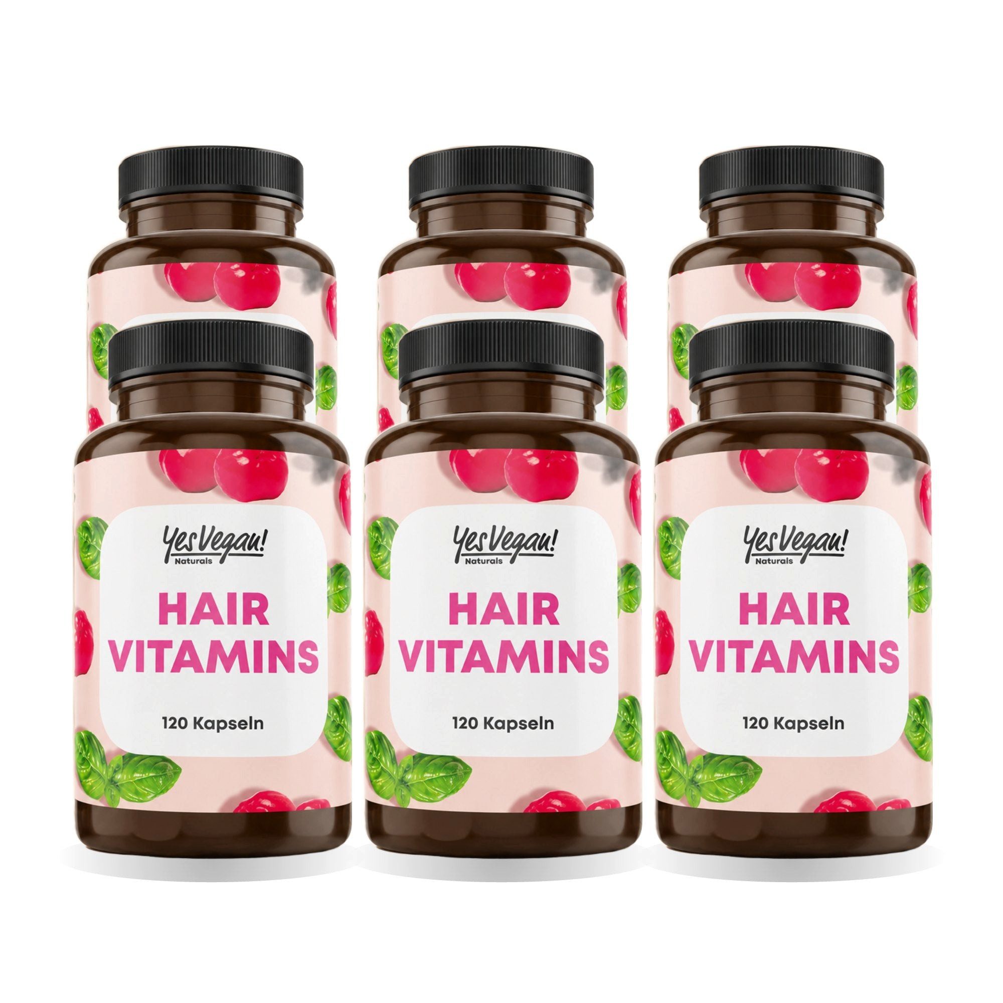 Yes Vegan Haarvitamine mit Biotin, Zink, Selen, Hair Vitamins Kapseln, 6 er Spar-Set à 120 St., 80 g, vegan, laktosefrei, glutenfrei