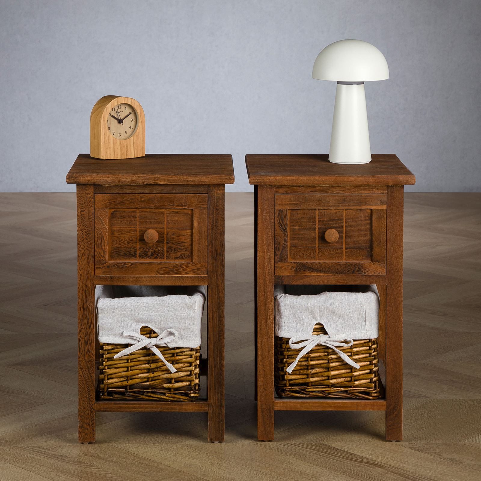 CARO-Möbel Nachttisch MESSINA, kleine Nachtkommode mit Schublade und Korb, günstig online kaufen