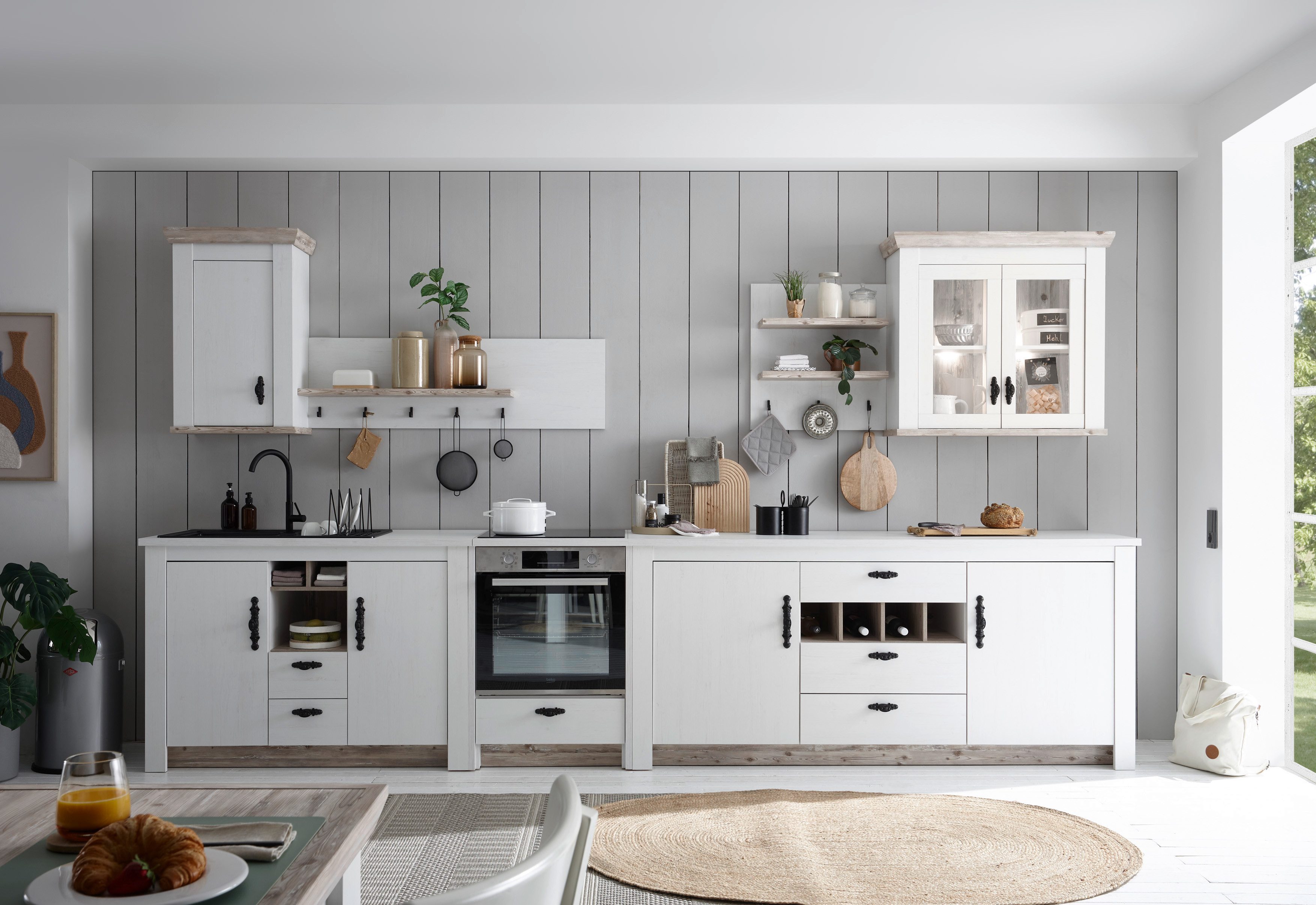 Home affaire Küchenzeile Florenz, Küche in Pinie Weiß, mit Herdumbau, ohne günstig online kaufen