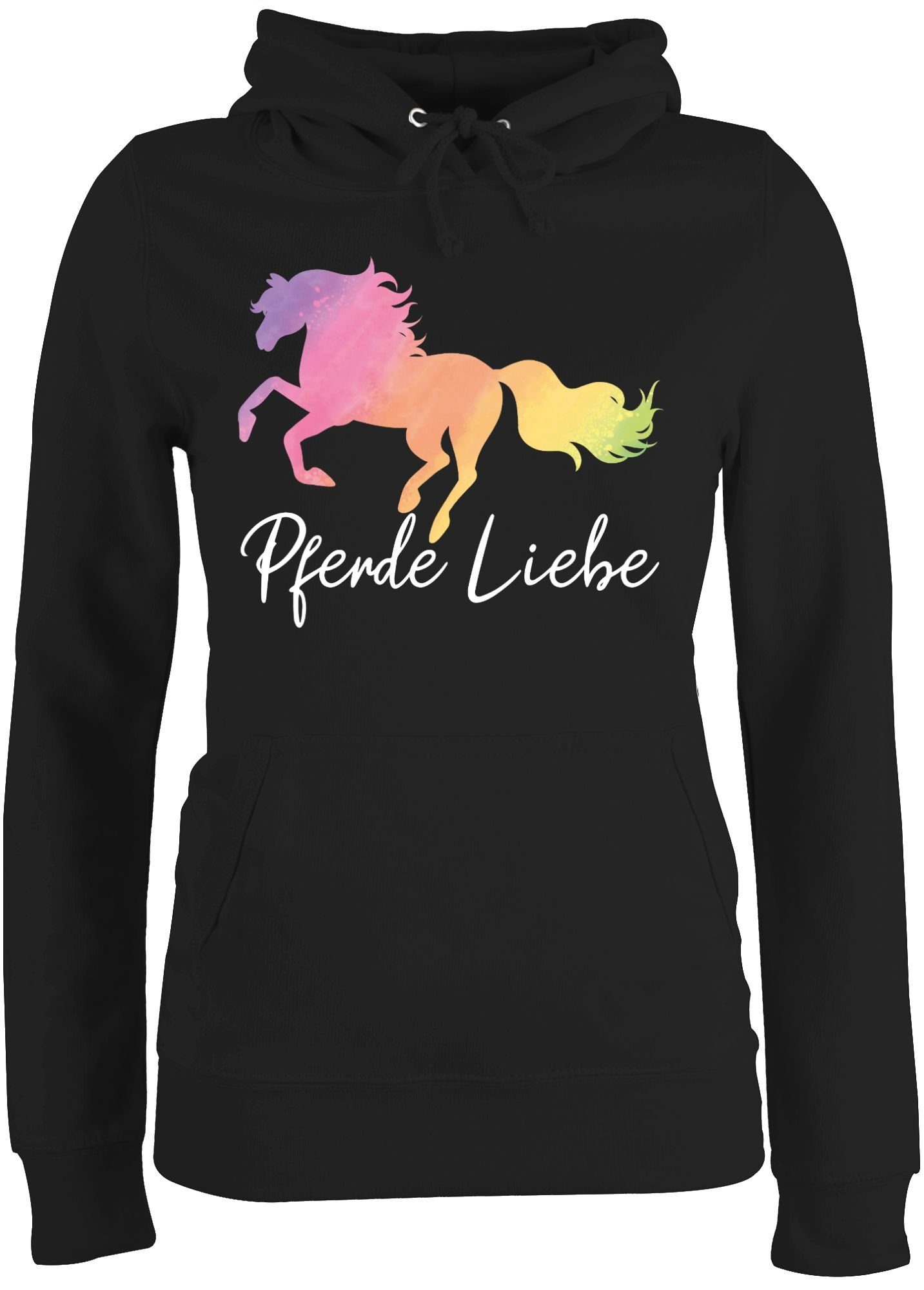 Damen Pullover Shirtracer Hoodie Pferde Liebe mit buntem Pferd - Pferd & Pferde - Damen Premium Kapuzenpullover Reiten Kleidung 