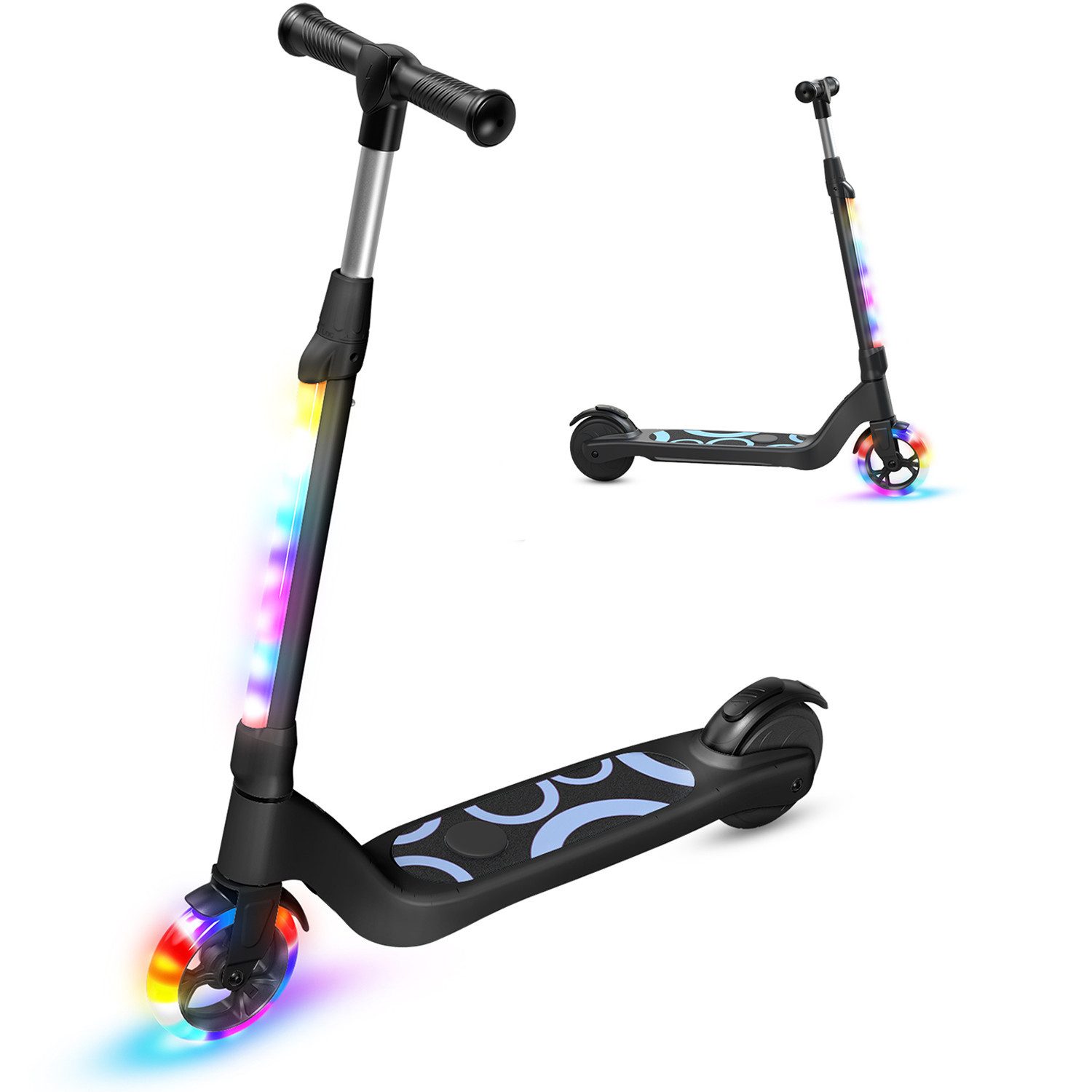 SISIGAD Elektro-Kinderroller E Scooter für Kinder 6-10Jahre, max. 10 km/h, Einstellbare Höhe, Elektroroller mit Bunte LED-Lichter, für Kinder 6-10 Jahren
